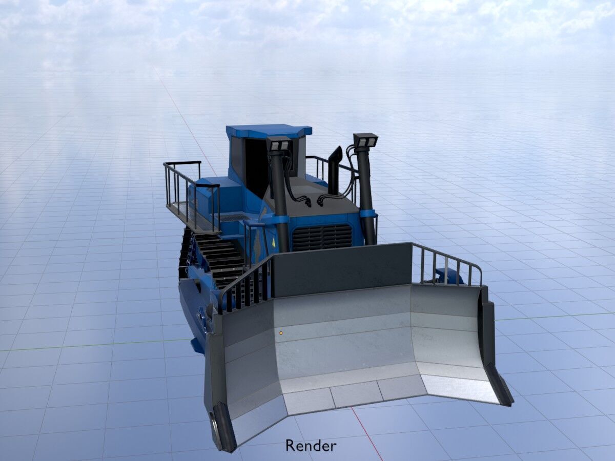 Hydraulic bulldozer tracked construction site vehicle blue Low-poly 3D model_20