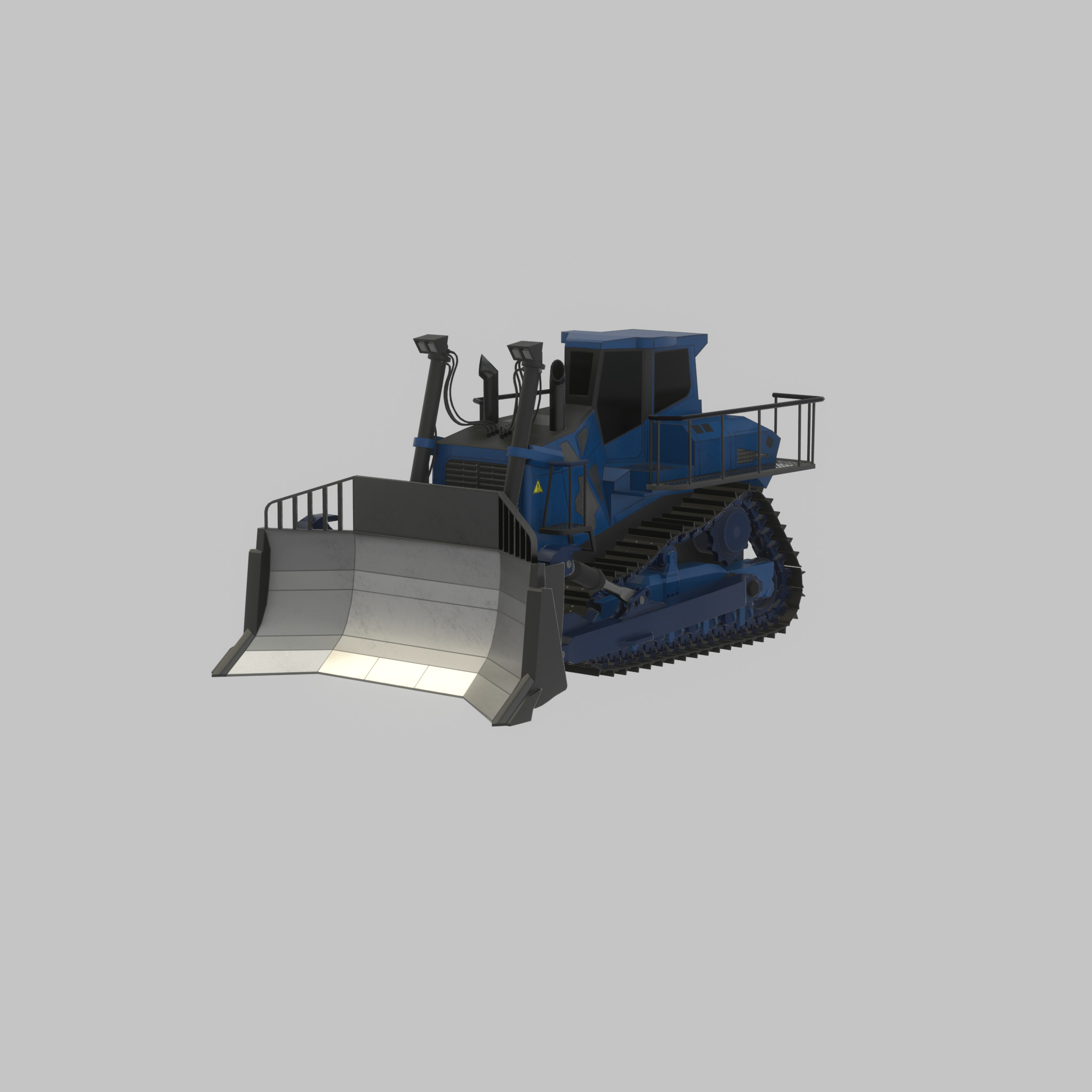 Hydraulic bulldozer tracked construction site vehicle blue Low-poly 3D model_23