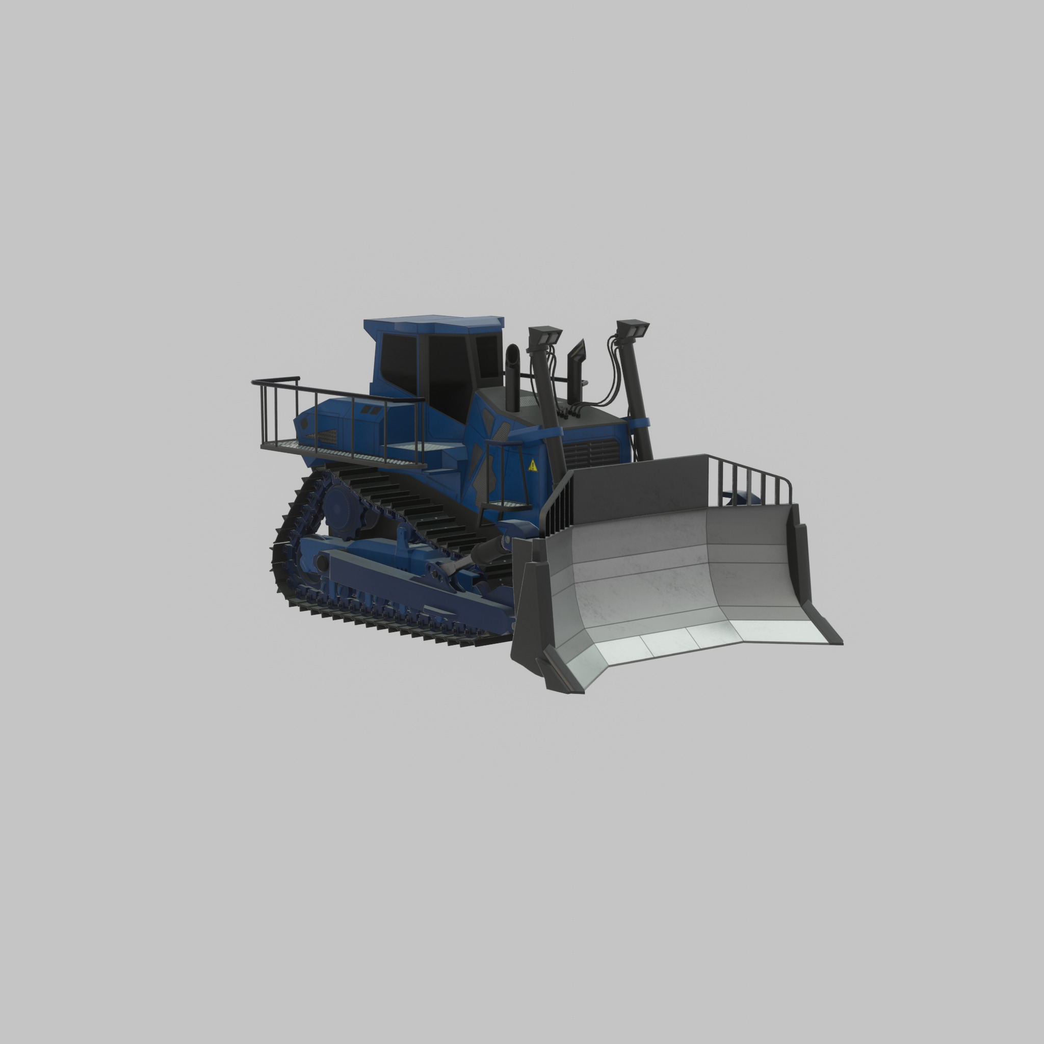Hydraulic bulldozer tracked construction site vehicle blue Low-poly 3D model_22