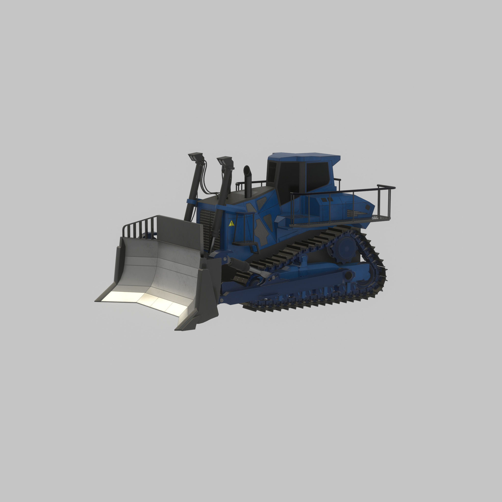 Hydraulic bulldozer tracked construction site vehicle blue Low-poly 3D model_25
