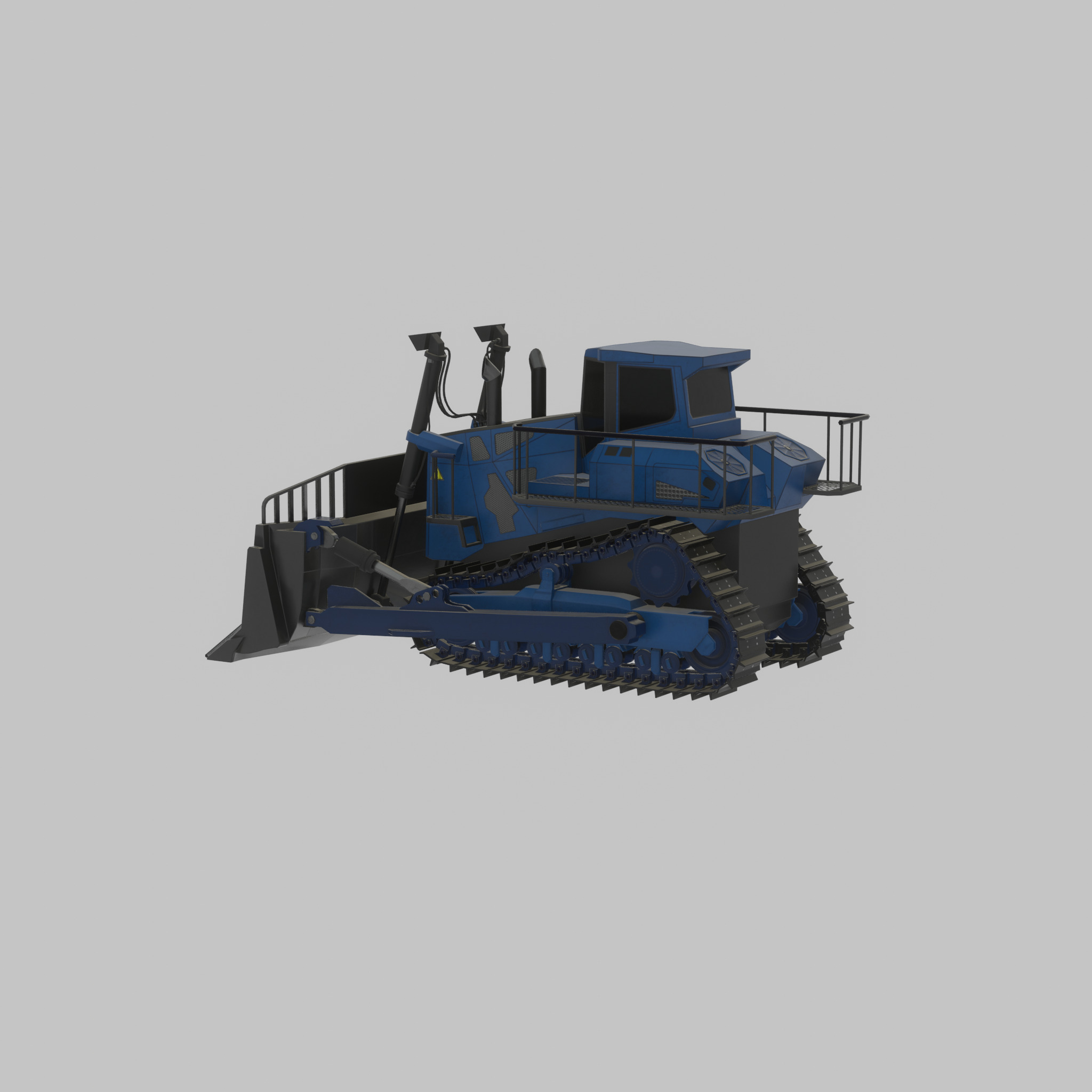 Hydraulic bulldozer tracked construction site vehicle blue Low-poly 3D model_32