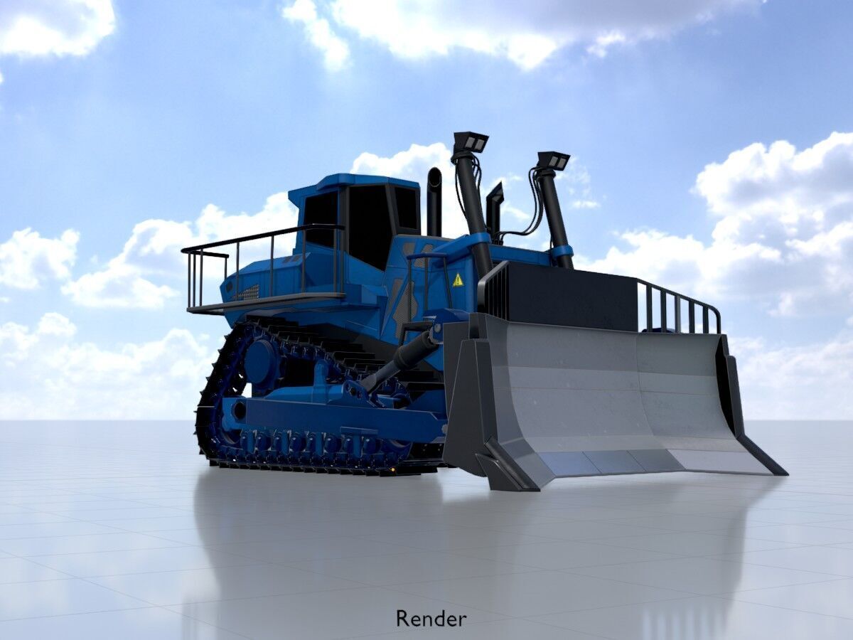 Hydraulic bulldozer tracked construction site vehicle blue Low-poly 3D model_15