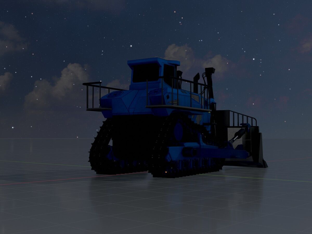 Hydraulic bulldozer tracked construction site vehicle blue Low-poly 3D model_9