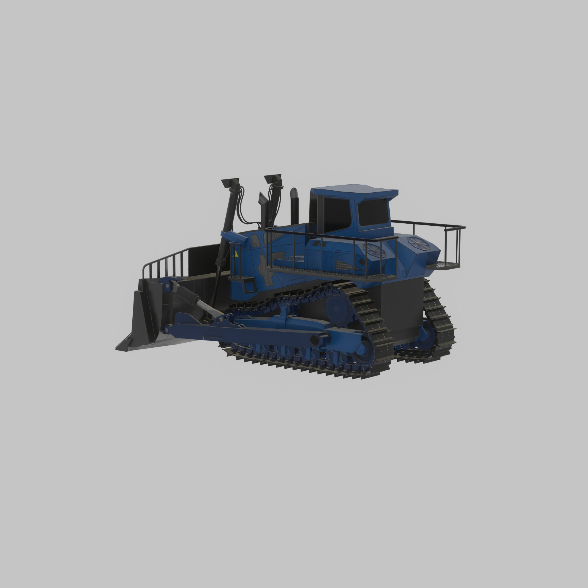 Hydraulic bulldozer tracked construction site vehicle blue Low-poly 3D model_34