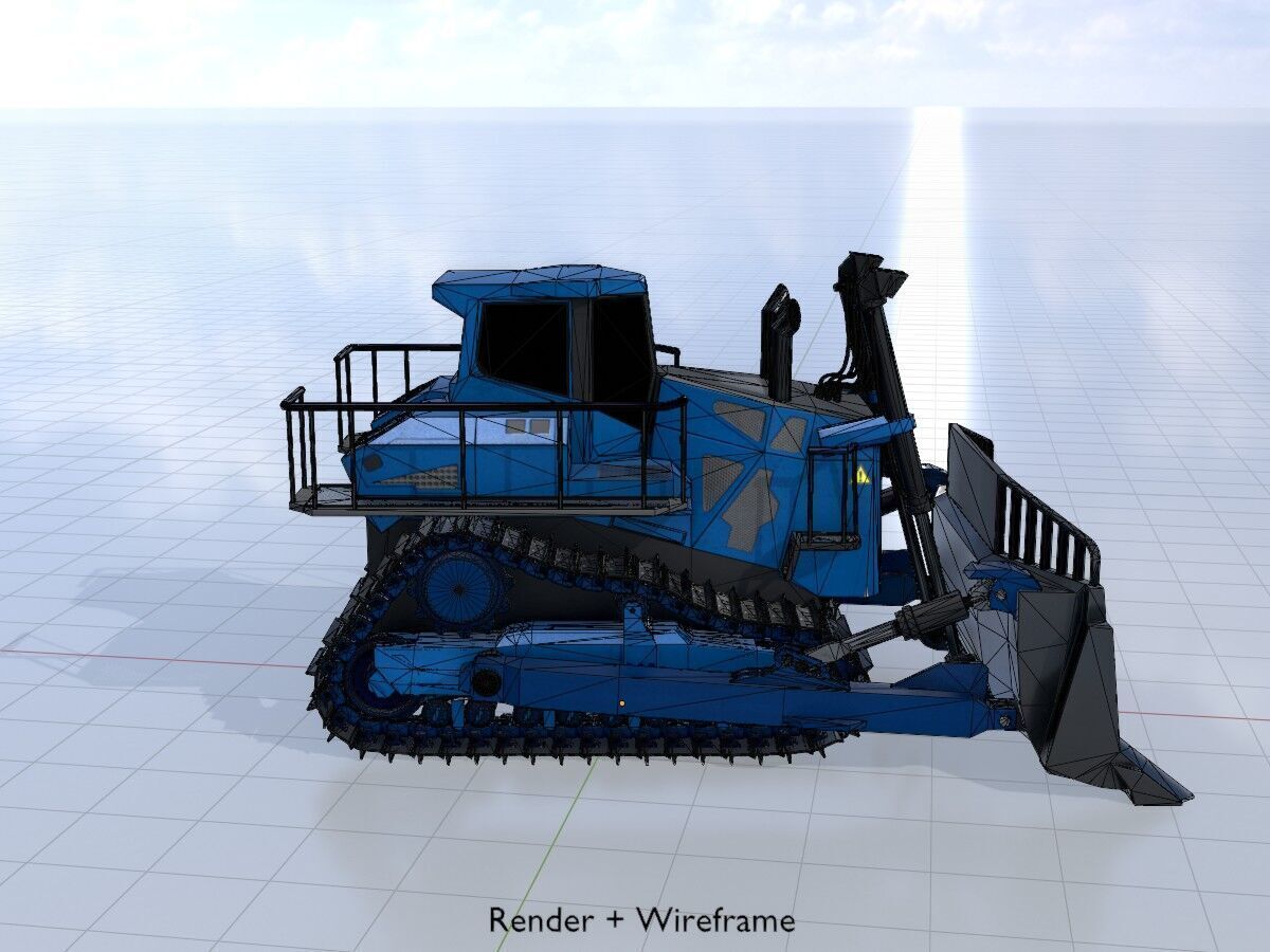 Hydraulic bulldozer tracked construction site vehicle blue Low-poly 3D model_7