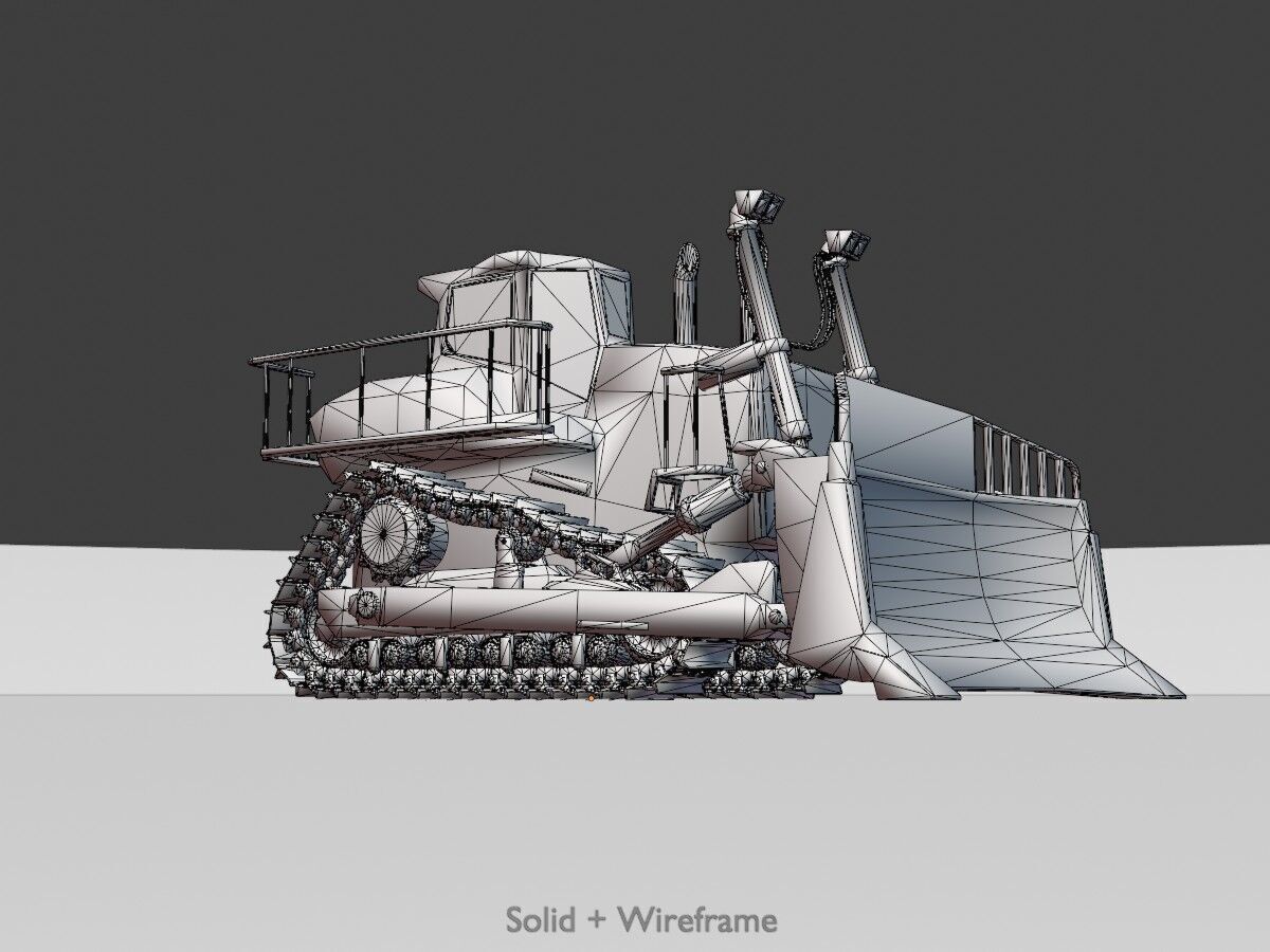 Hydraulic bulldozer tracked construction site vehicle blue Low-poly 3D model_3