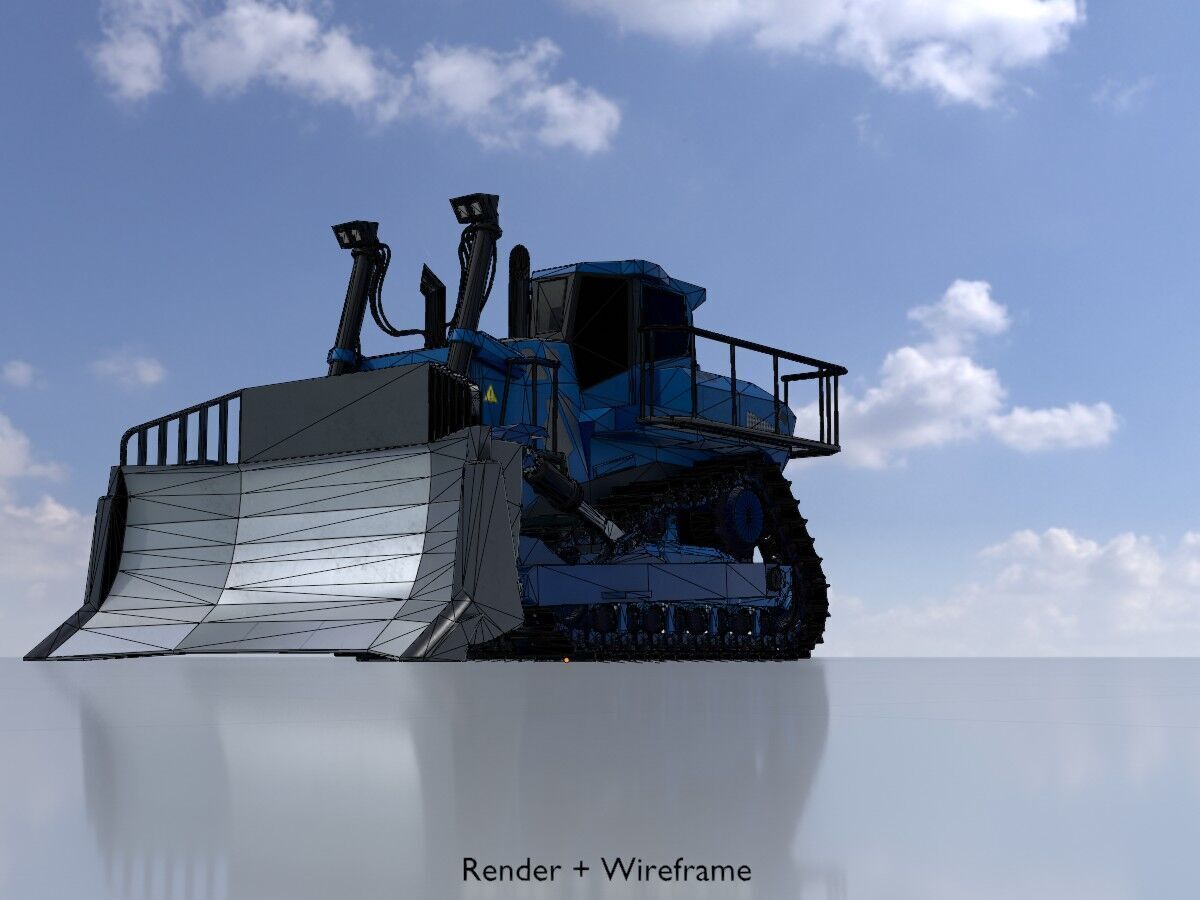 Hydraulic bulldozer tracked construction site vehicle blue Low-poly 3D model_10