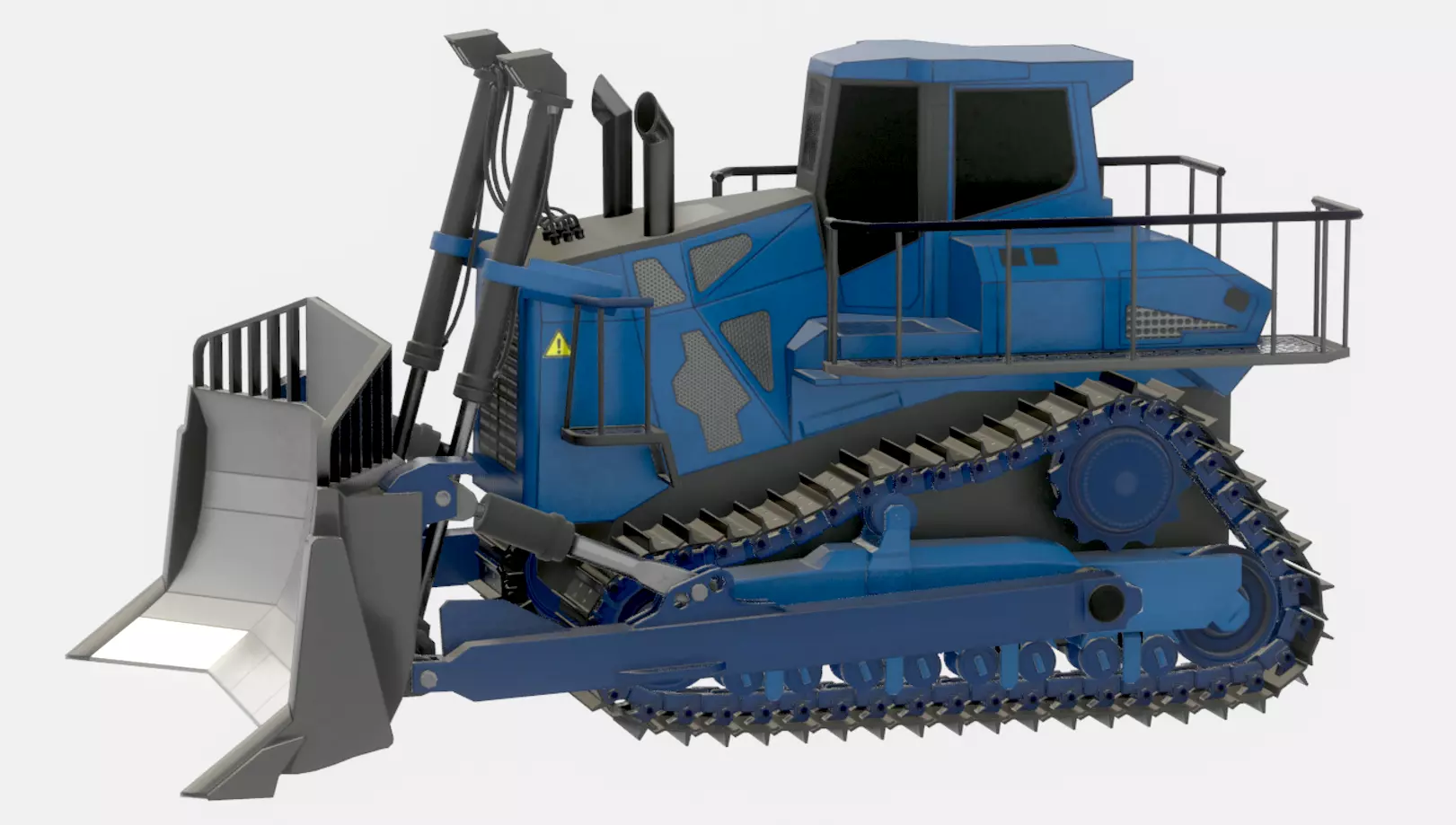 Hydraulic bulldozer tracked construction site vehicle blue Low-poly 3D model_0