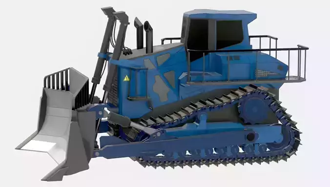 Hydraulic bulldozer tracked construction site vehicle blue Low-poly 3D model