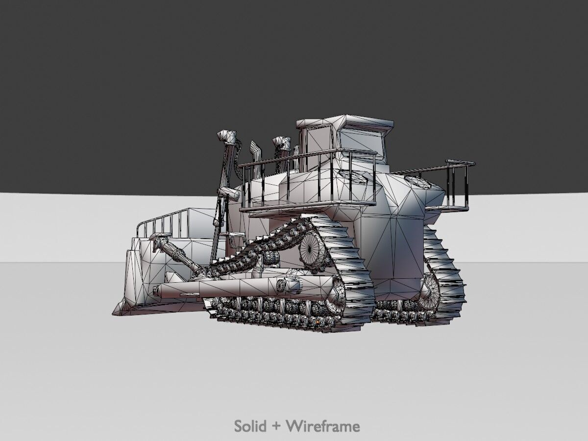 Hydraulic bulldozer tracked construction site vehicle blue Low-poly 3D model_5