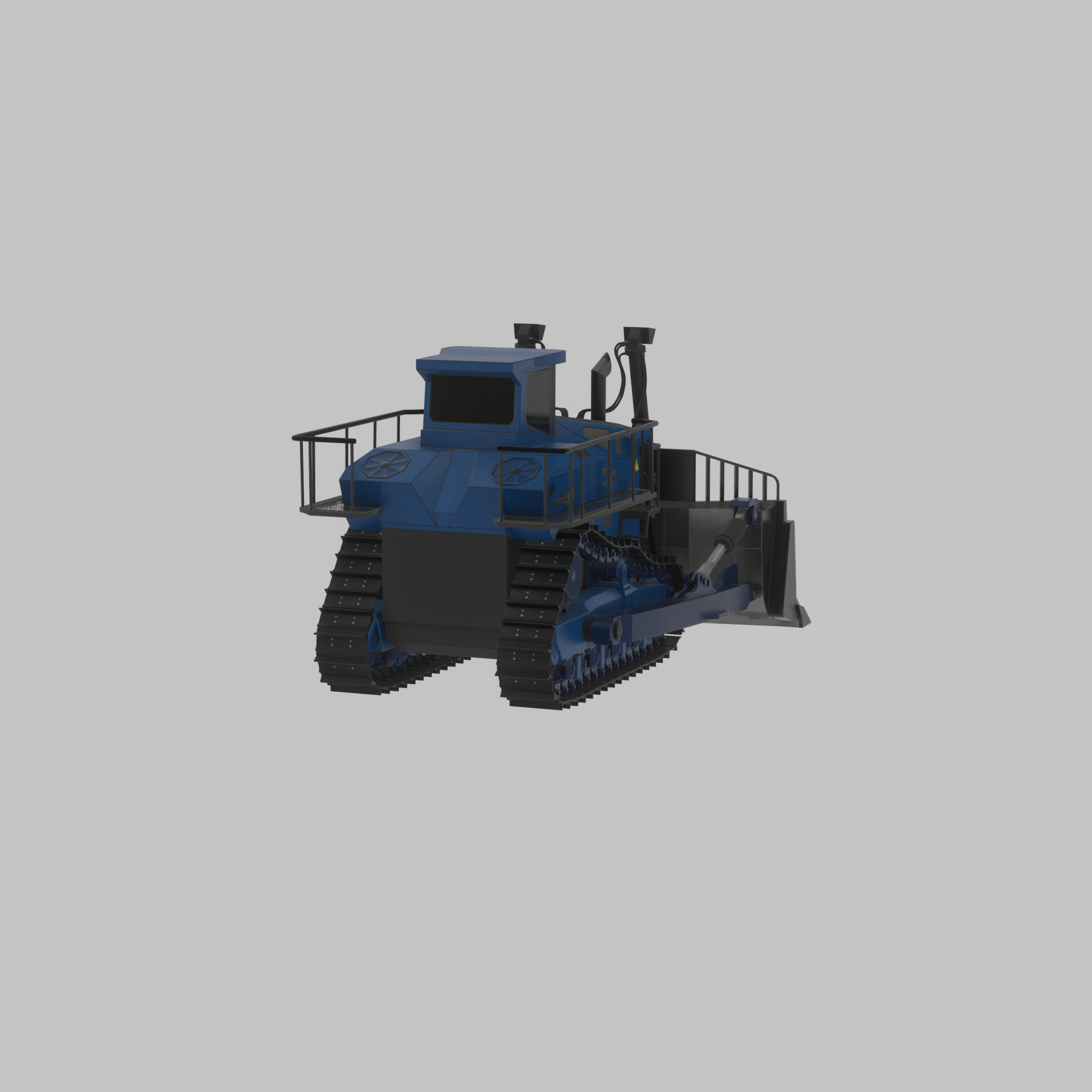 Hydraulic bulldozer tracked construction site vehicle blue Low-poly 3D model_42