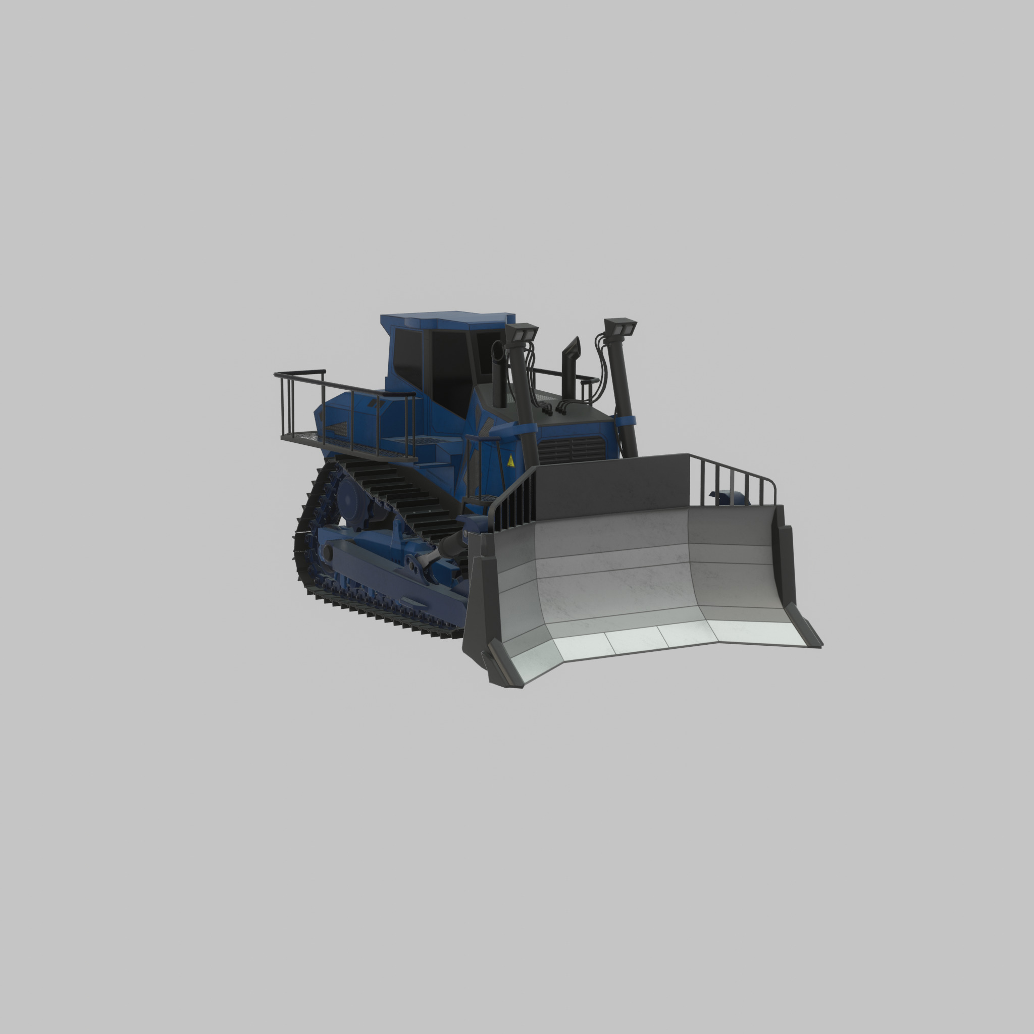 Hydraulic bulldozer tracked construction site vehicle blue Low-poly 3D model_33