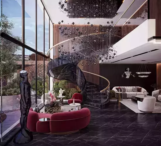 Modern Luxury Interior Scene Black Marble Spiral Stairs 3D model
