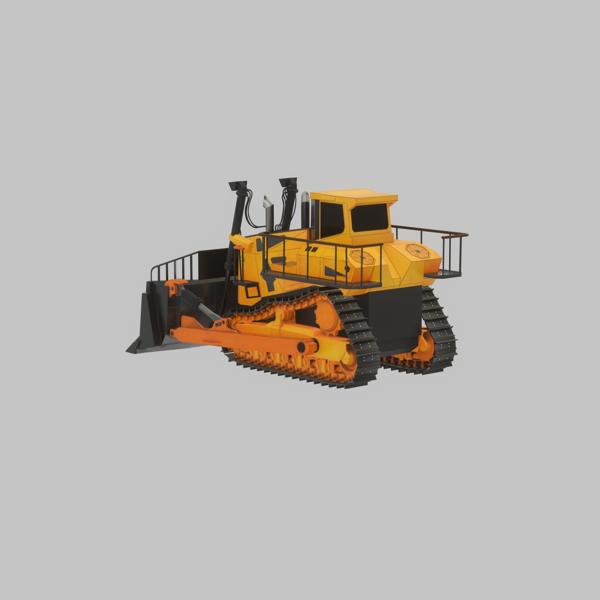 Hydraulic bulldozer tracked construction site vehicle orange Low-poly 3D model_35