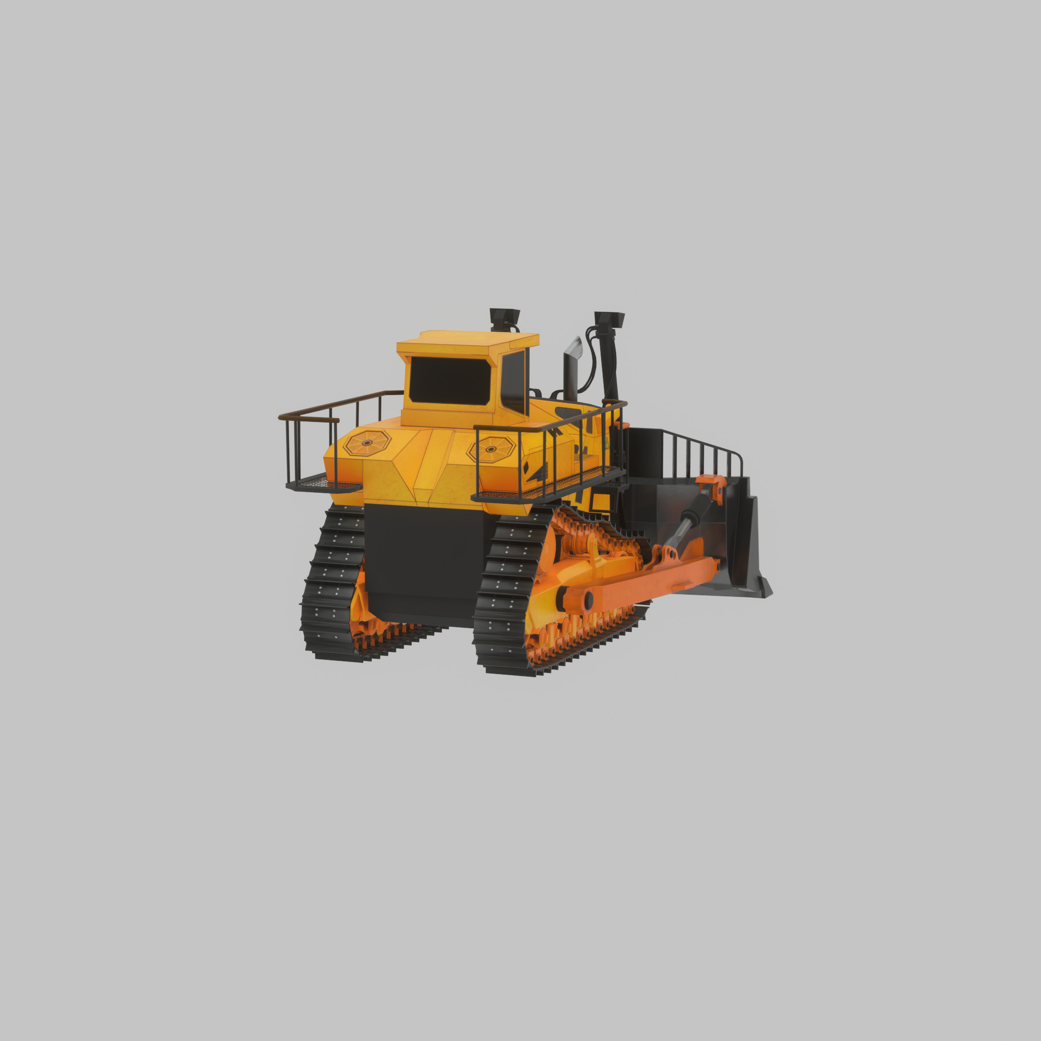 Hydraulic bulldozer tracked construction site vehicle orange Low-poly 3D model_42