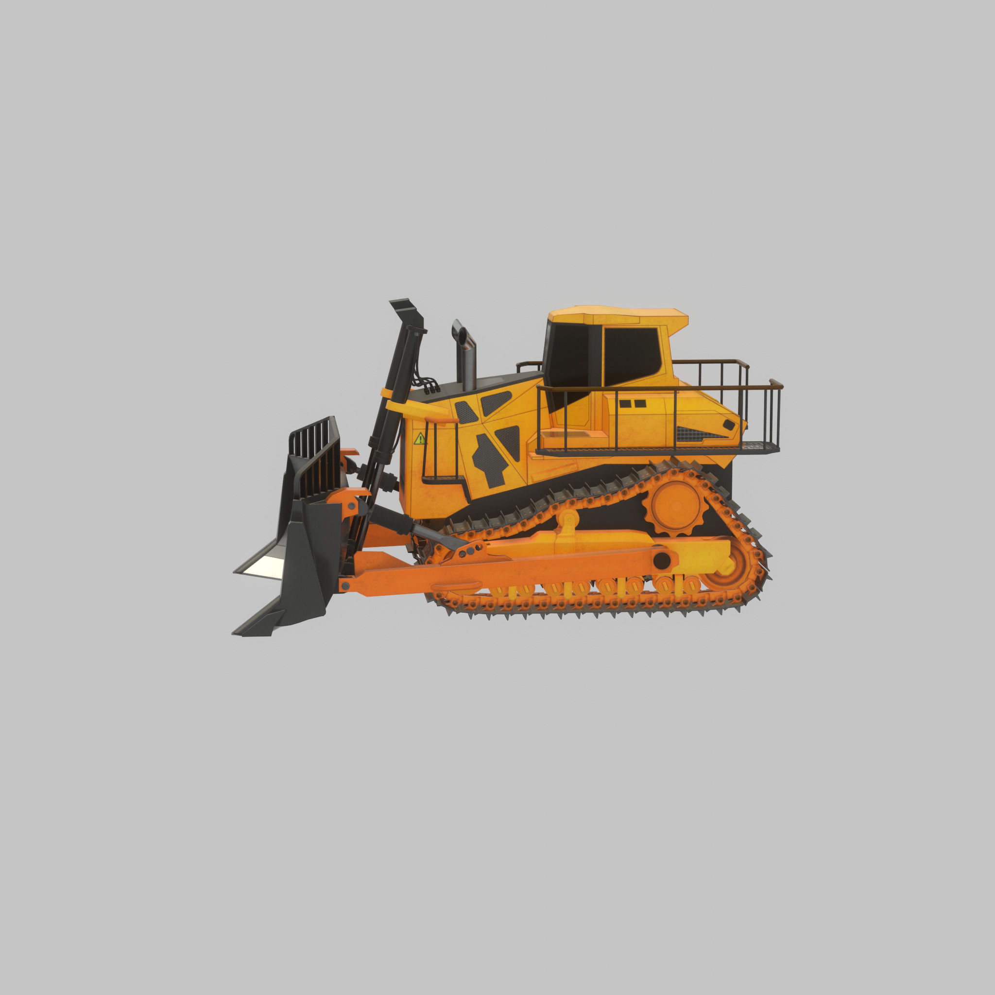 Hydraulic bulldozer tracked construction site vehicle orange Low-poly 3D model_28