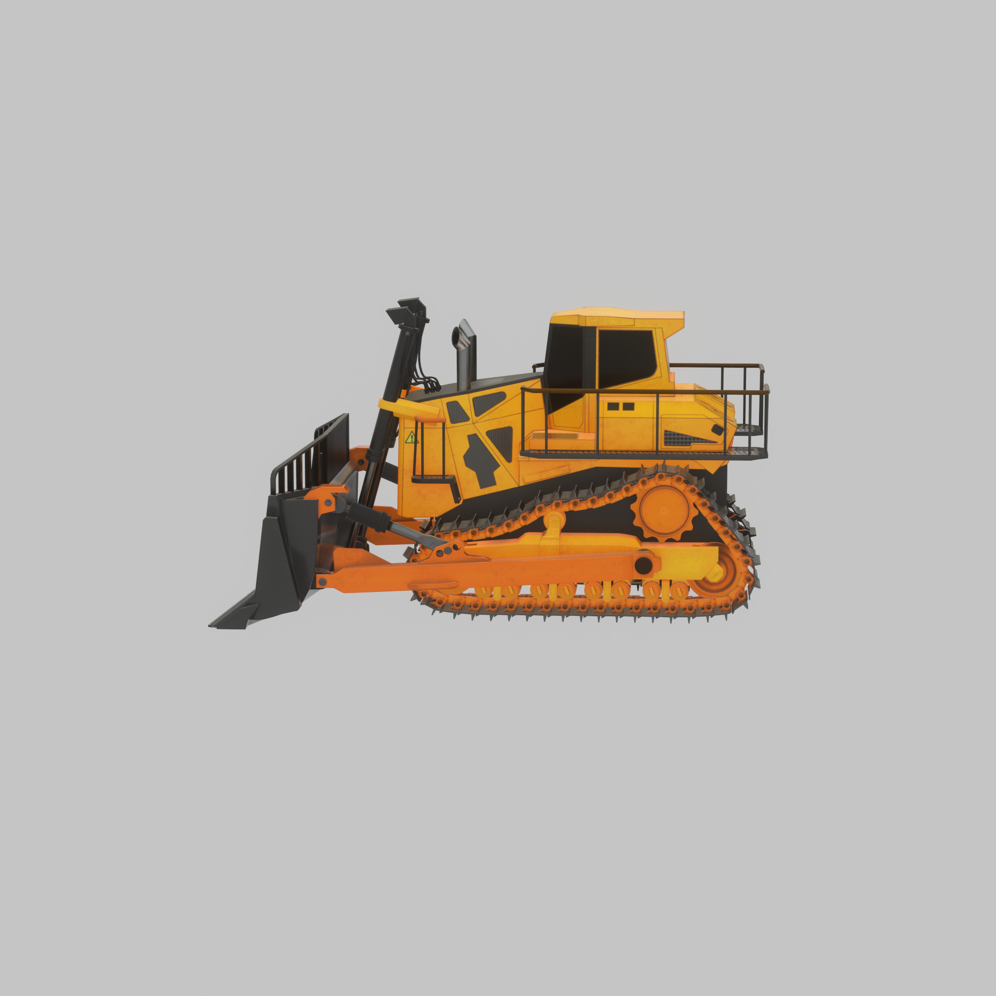 Hydraulic bulldozer tracked construction site vehicle orange Low-poly 3D model_29