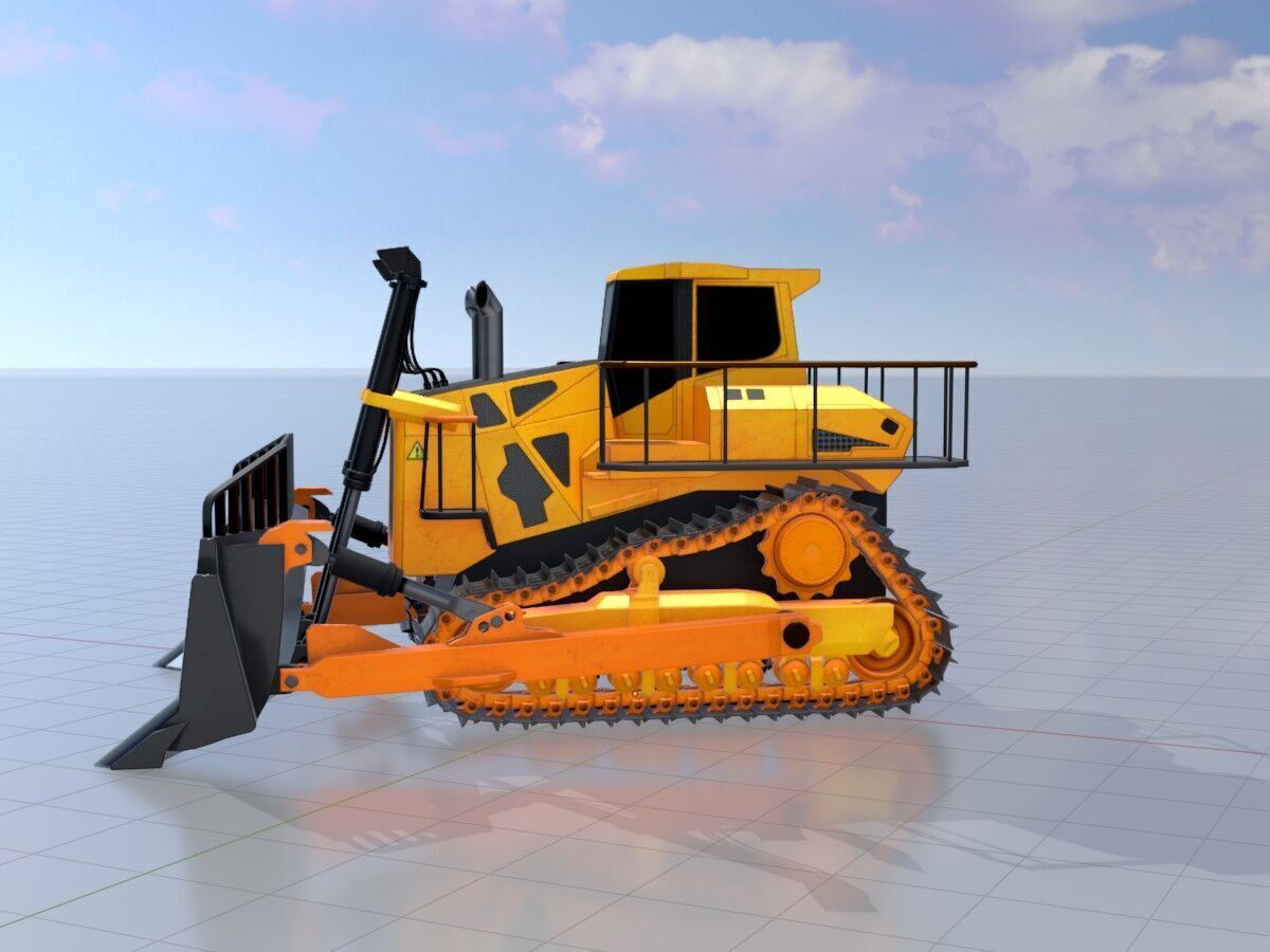 Hydraulic bulldozer tracked construction site vehicle orange Low-poly 3D model_4