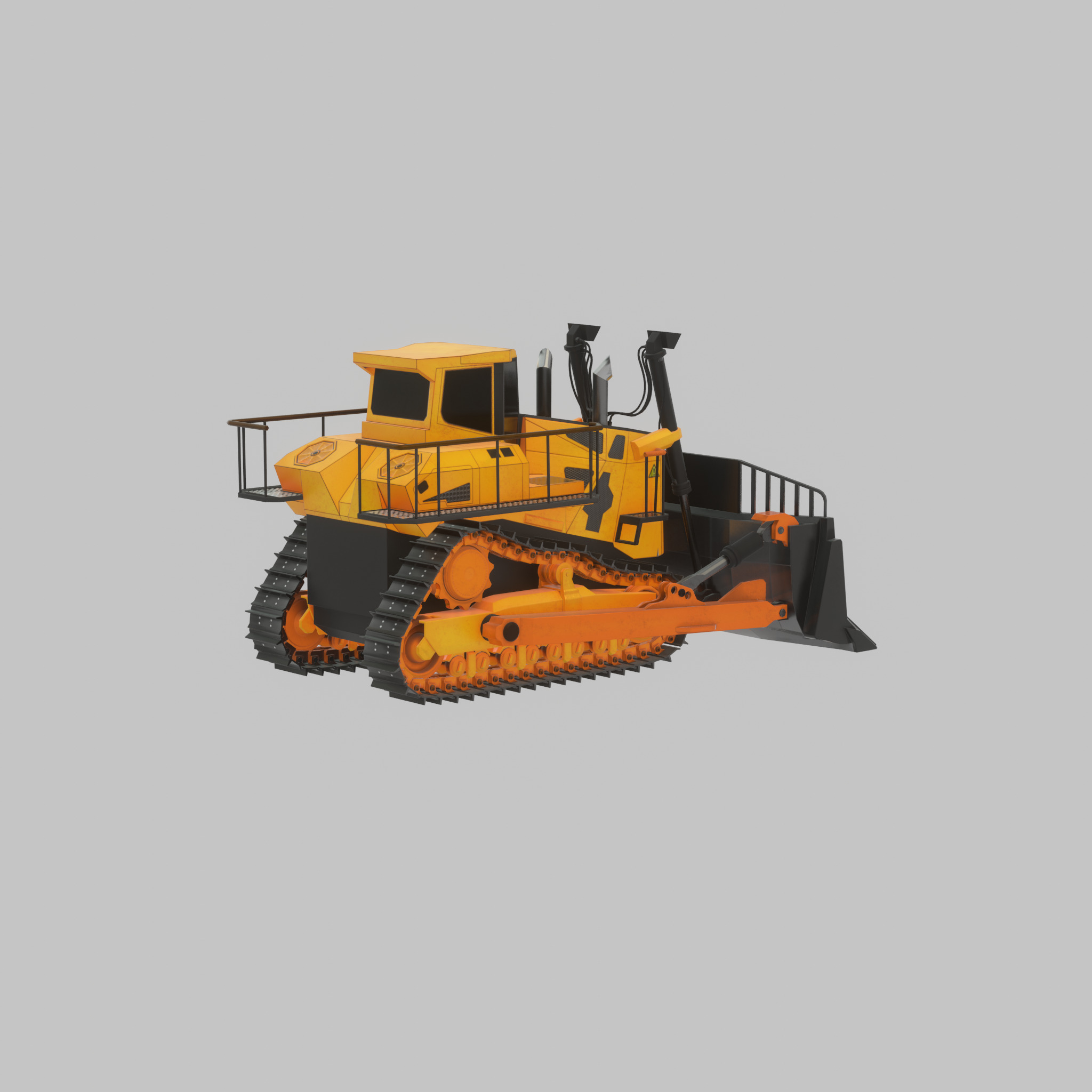 Hydraulic bulldozer tracked construction site vehicle orange Low-poly 3D model_46