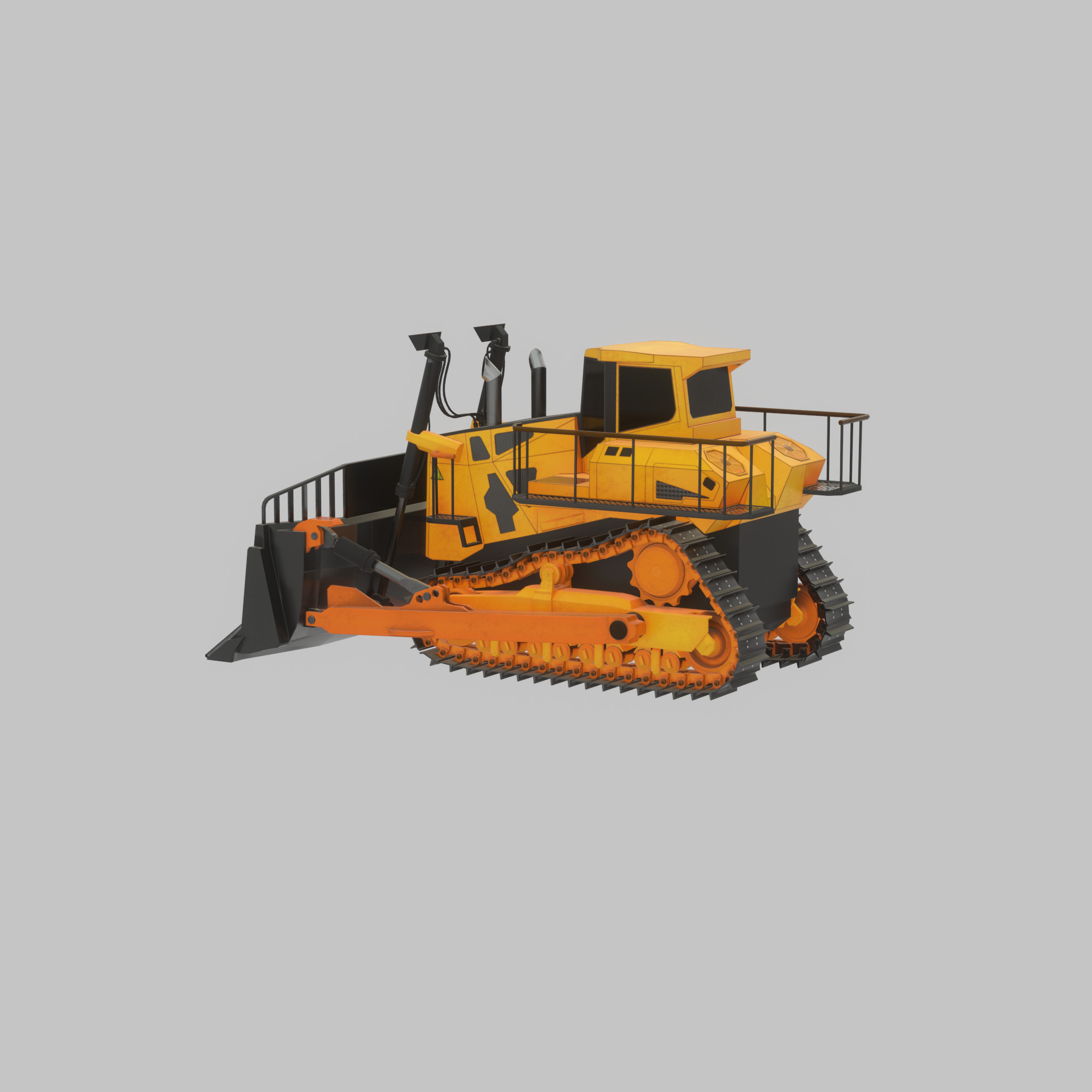Hydraulic bulldozer tracked construction site vehicle orange Low-poly 3D model_32