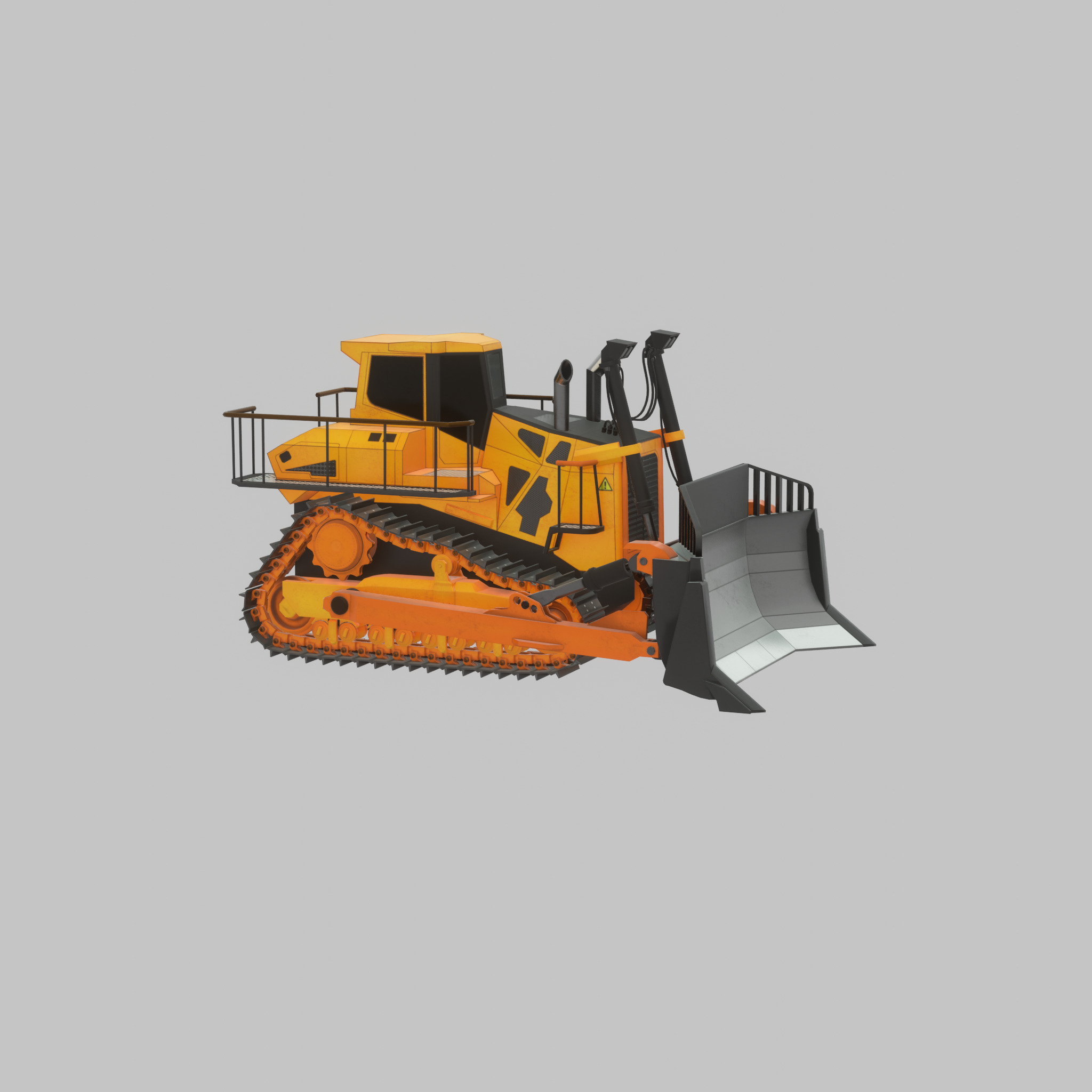 Hydraulic bulldozer tracked construction site vehicle orange Low-poly 3D model_53