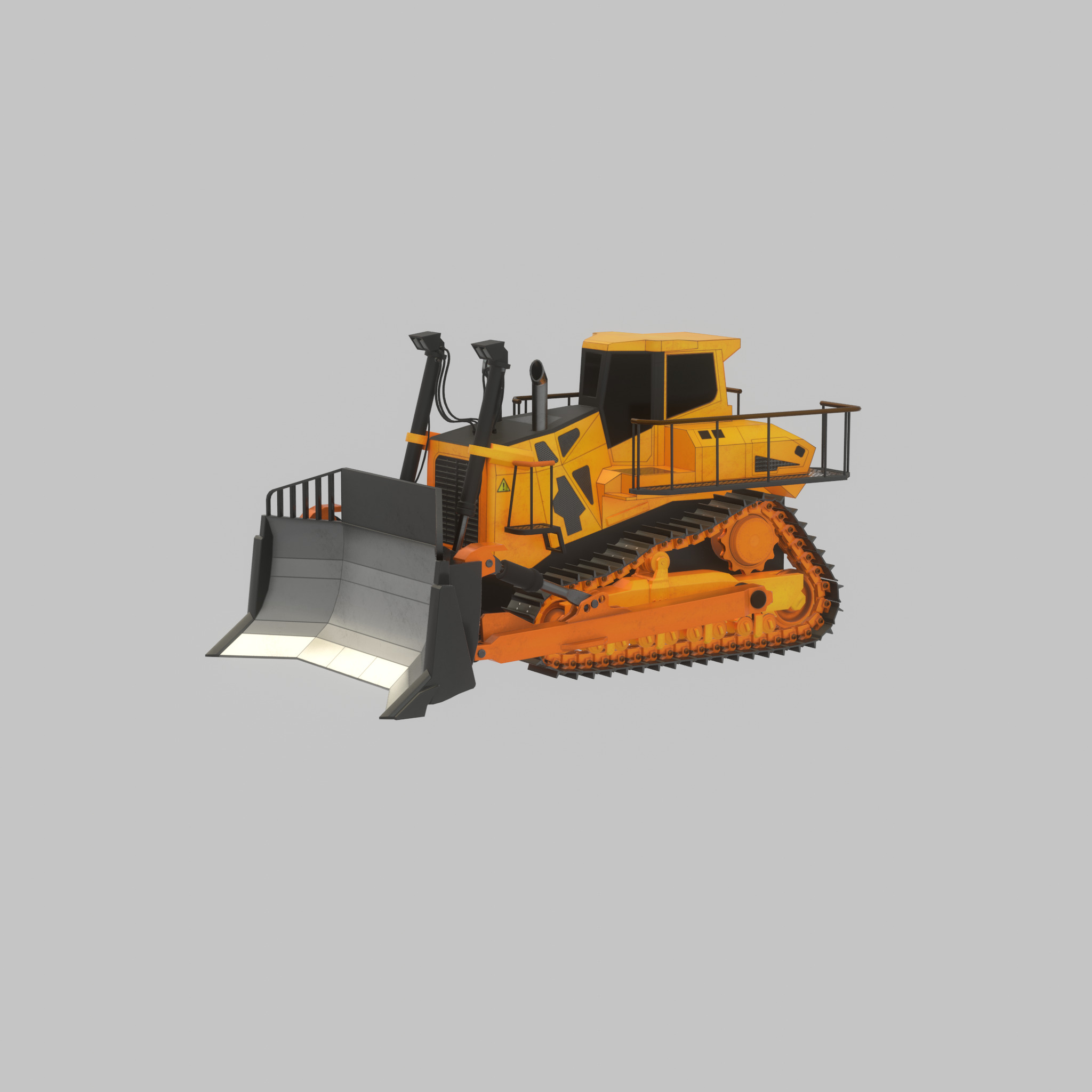 Hydraulic bulldozer tracked construction site vehicle orange Low-poly 3D model_25