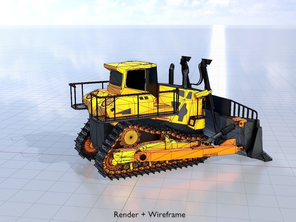 Hydraulic bulldozer tracked construction site vehicle orange Low-poly 3D model_6