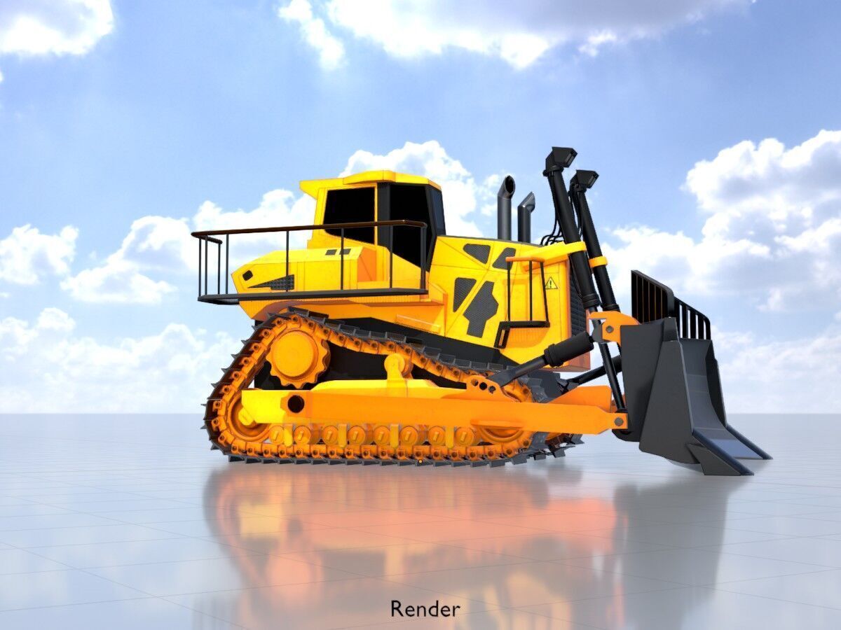 Hydraulic bulldozer tracked construction site vehicle orange Low-poly 3D model_15