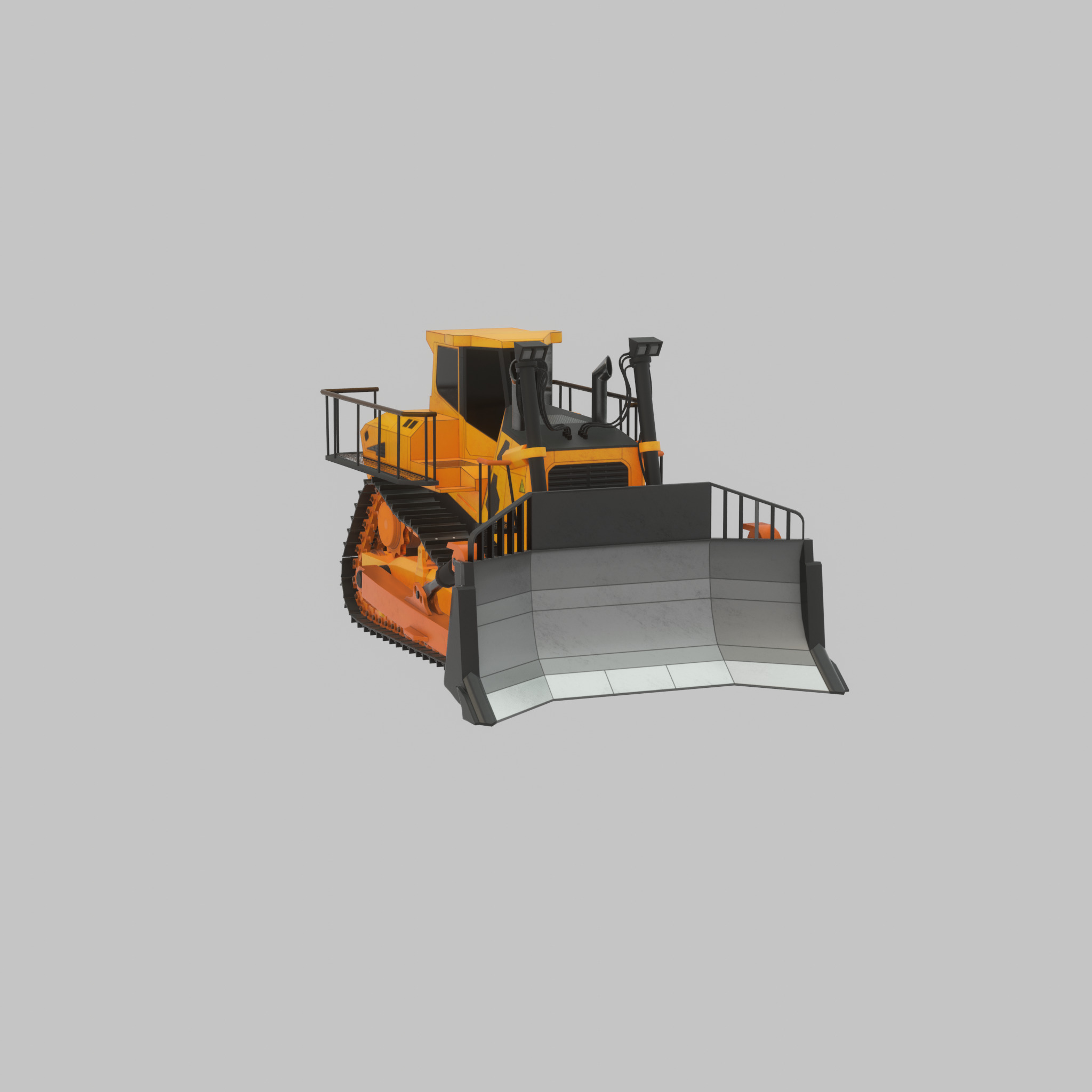 Hydraulic bulldozer tracked construction site vehicle orange Low-poly 3D model_44