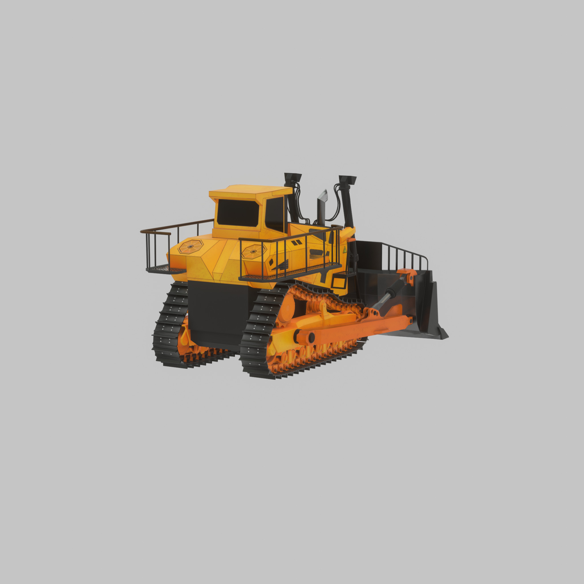 Hydraulic bulldozer tracked construction site vehicle orange Low-poly 3D model_43