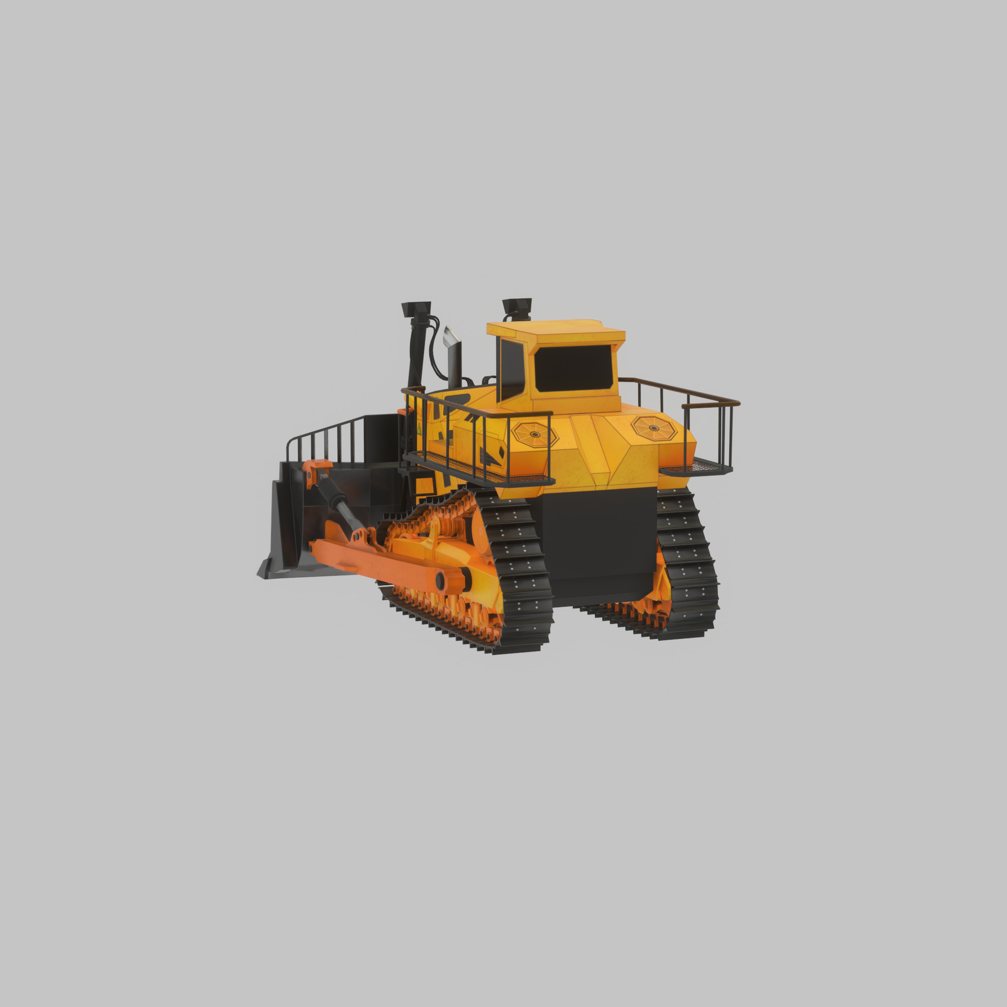 Hydraulic bulldozer tracked construction site vehicle orange Low-poly 3D model_37