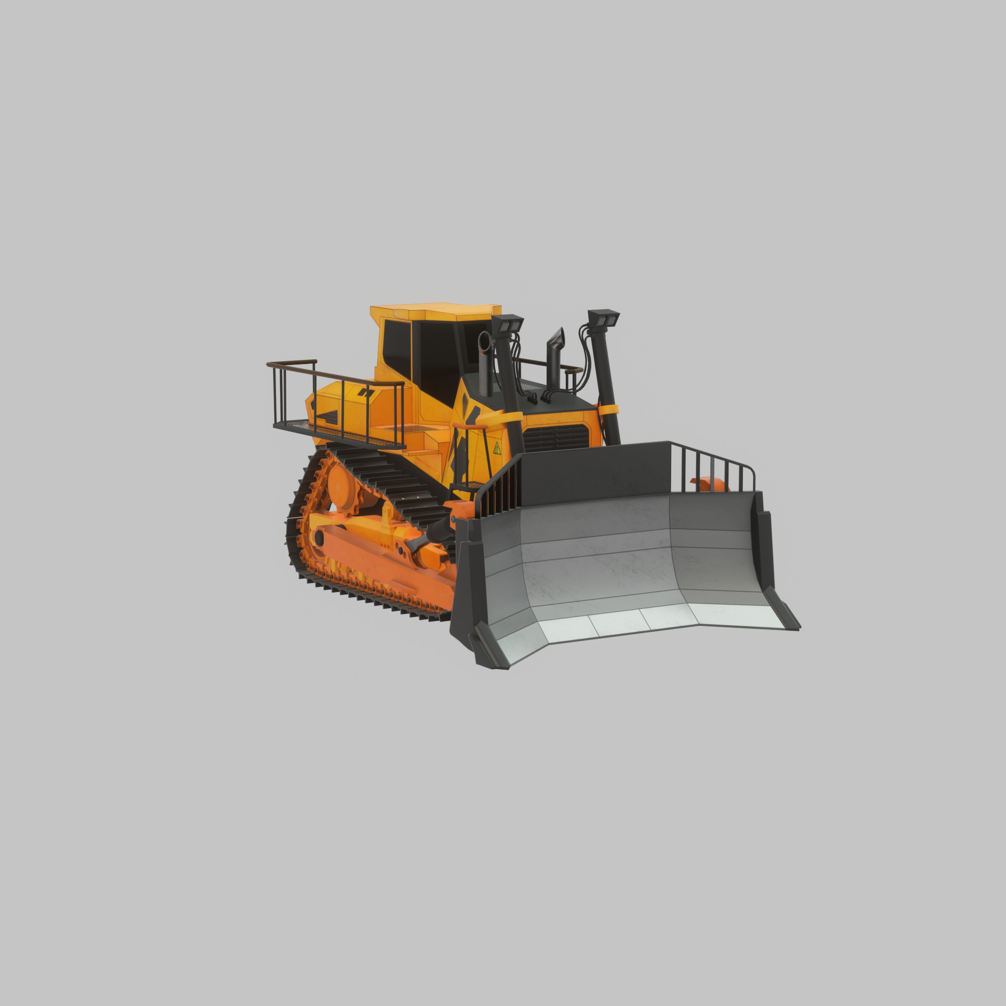 Hydraulic bulldozer tracked construction site vehicle orange Low-poly 3D model_33