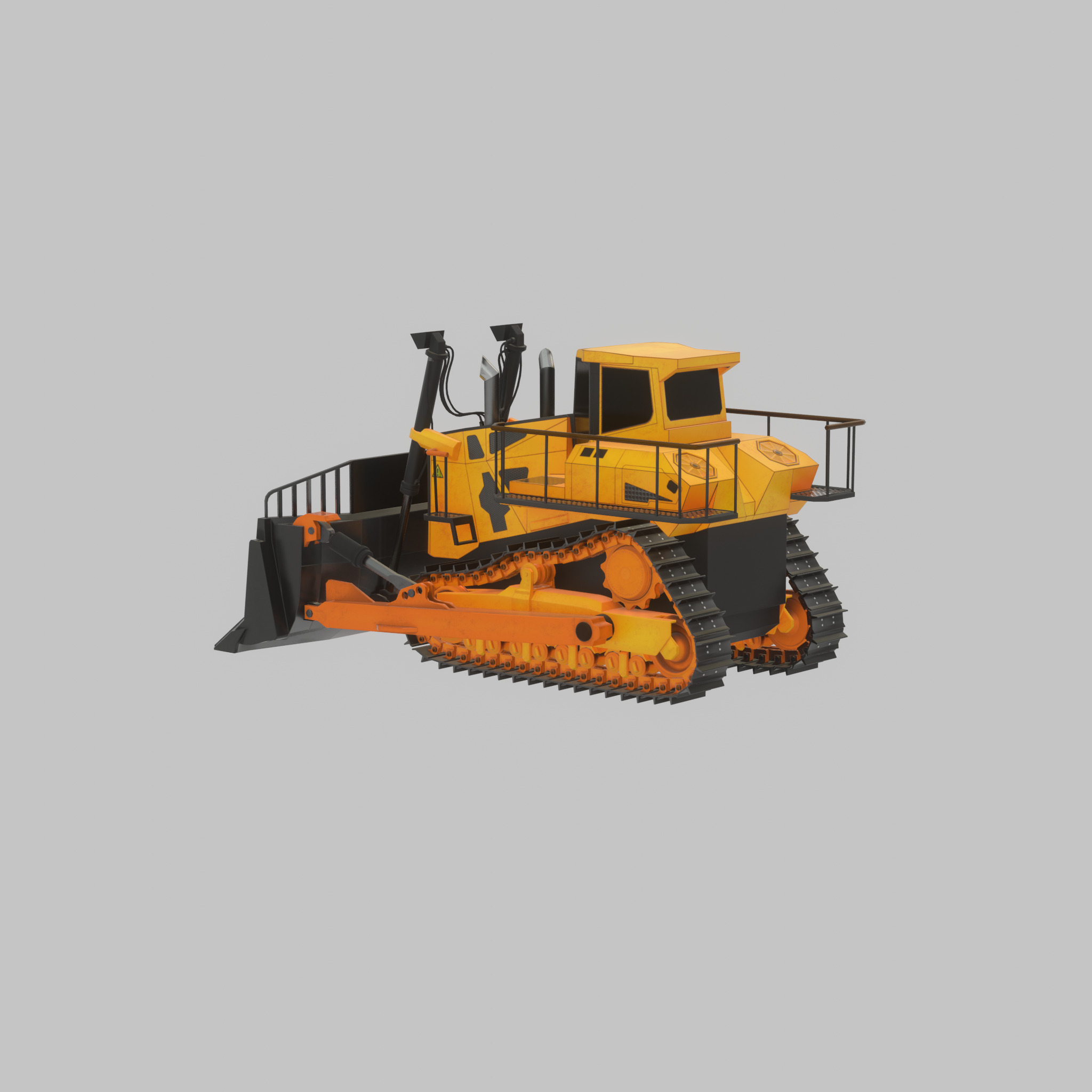 Hydraulic bulldozer tracked construction site vehicle orange Low-poly 3D model_34