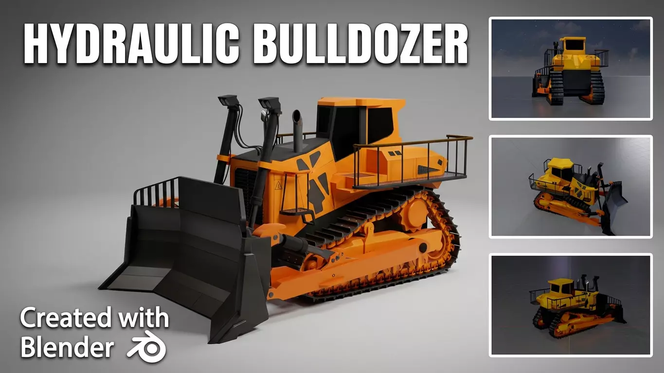 Hydraulic bulldozer tracked construction site vehicle orange Low-poly 3D model
