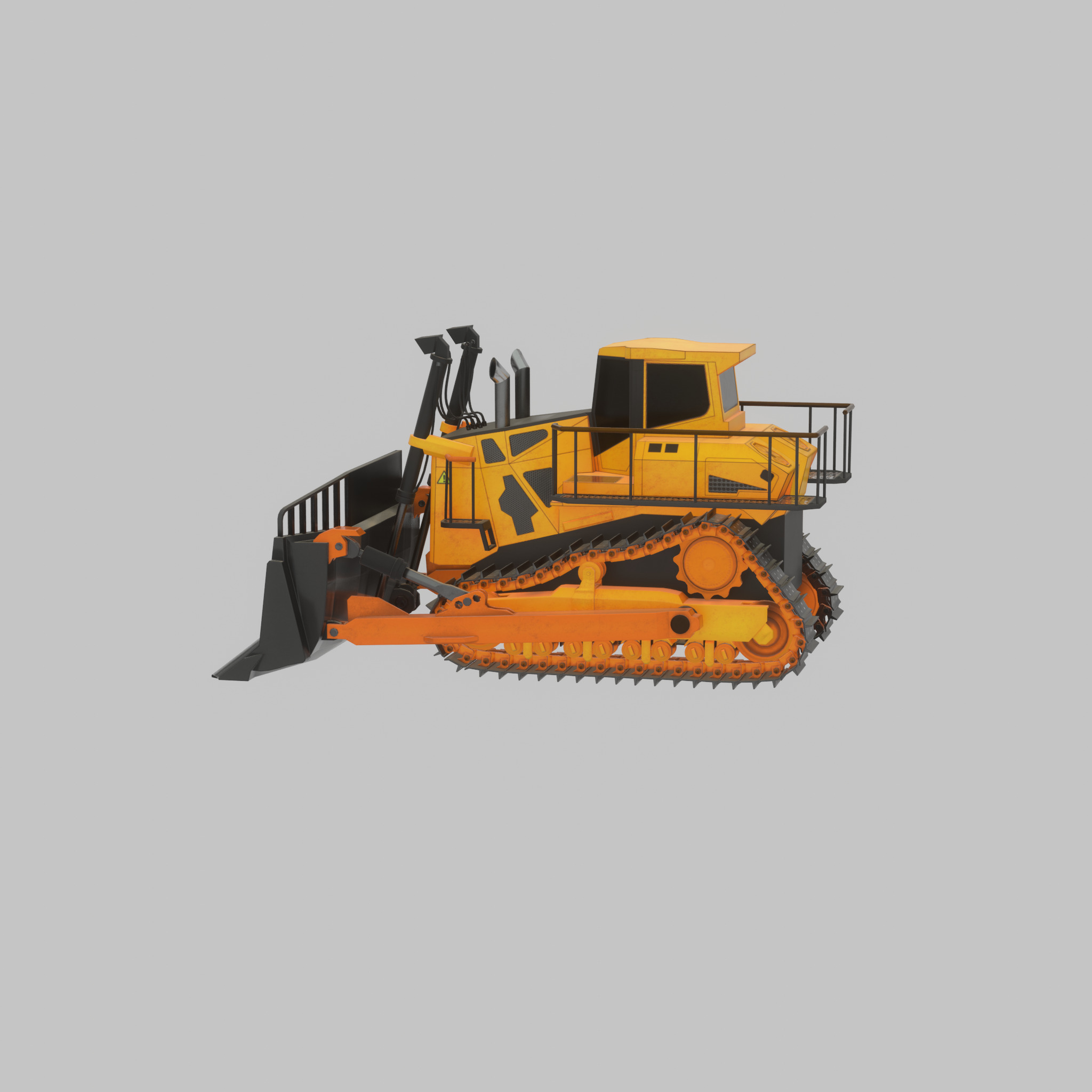 Hydraulic bulldozer tracked construction site vehicle orange Low-poly 3D model_30