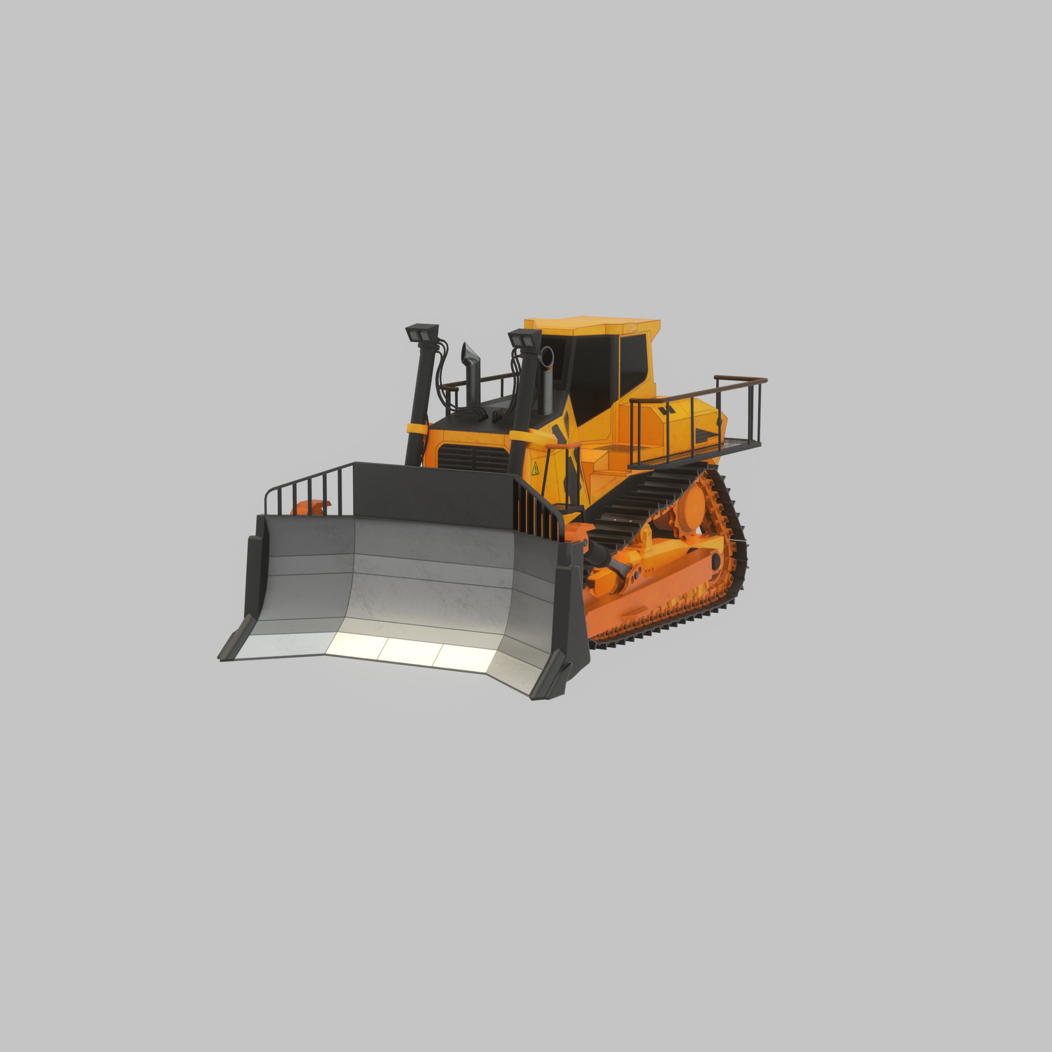 Hydraulic bulldozer tracked construction site vehicle orange Low-poly 3D model_61