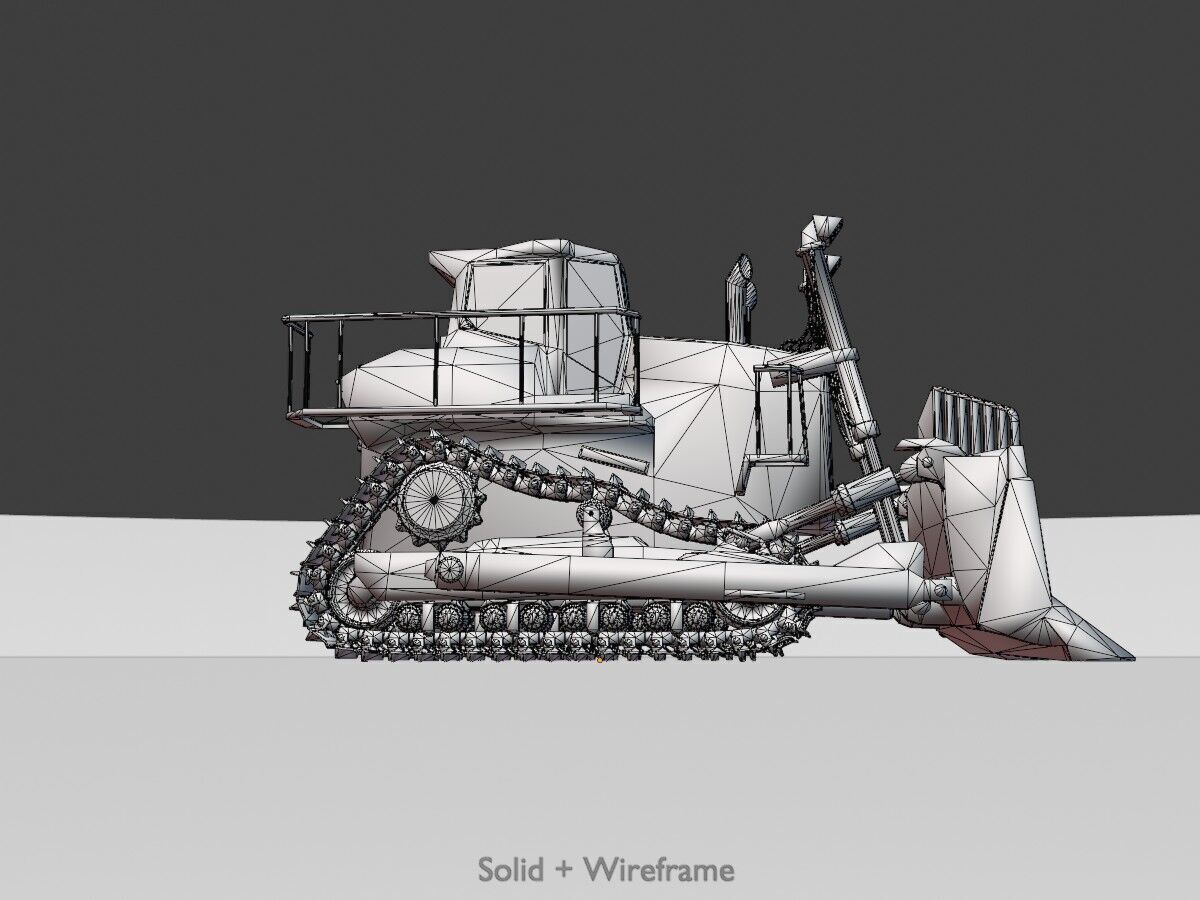 Hydraulic bulldozer tracked construction site vehicle orange Low-poly 3D model_10