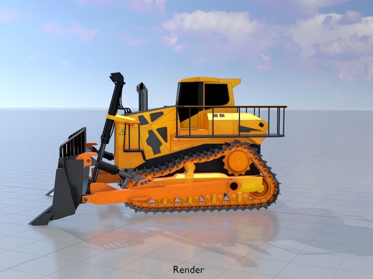 Hydraulic bulldozer tracked construction site vehicle orange Low-poly 3D model_17
