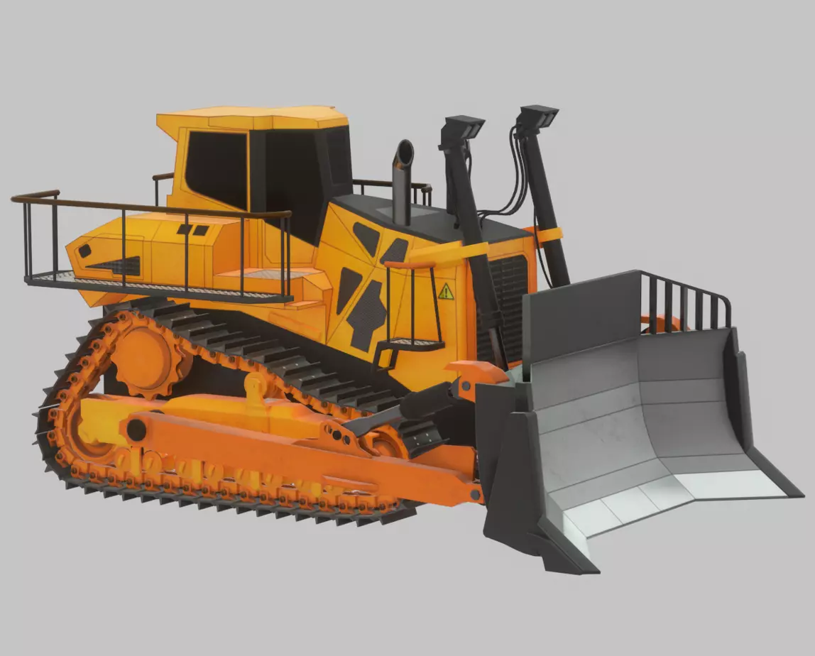 Hydraulic bulldozer tracked construction site vehicle orange Low-poly 3D model_0