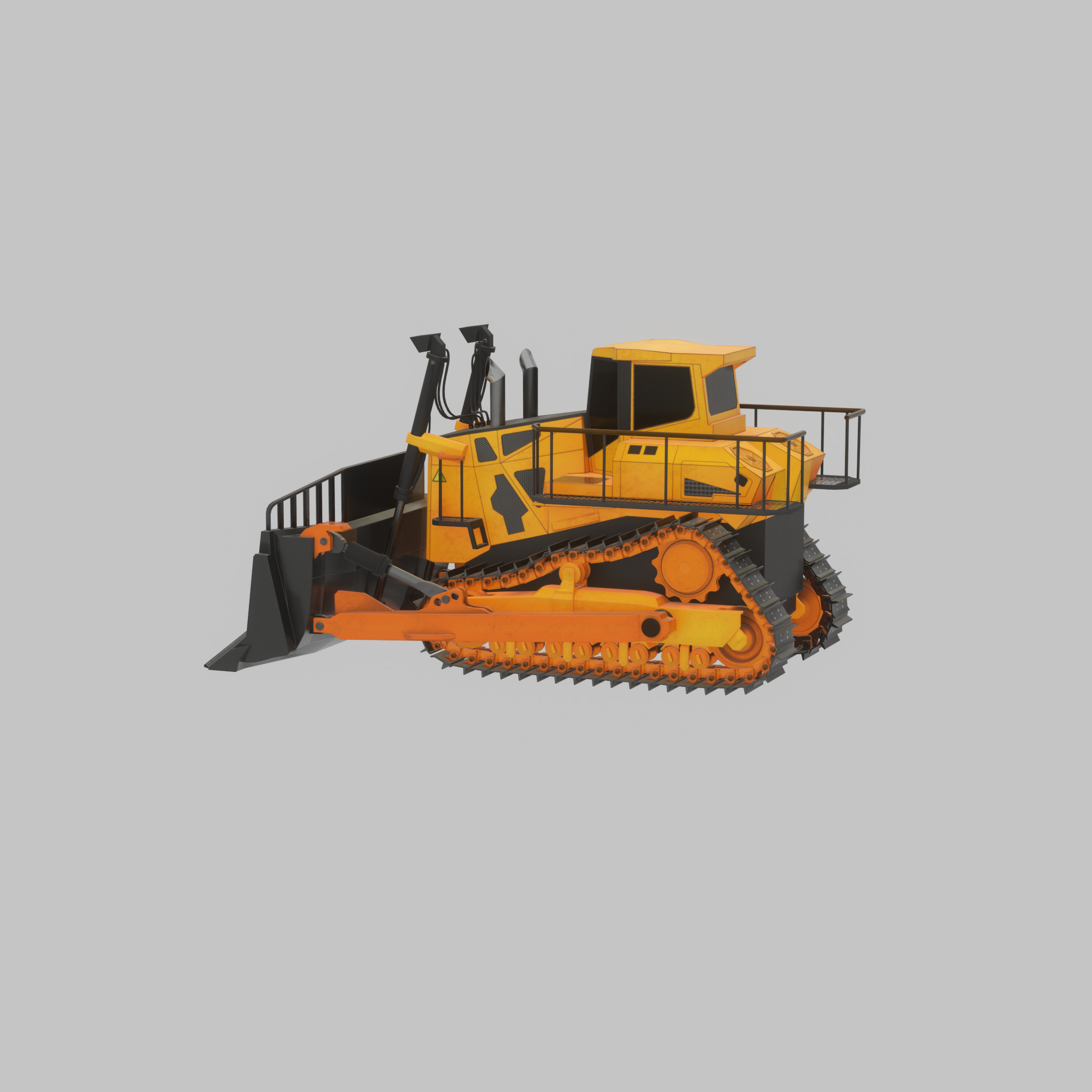 Hydraulic bulldozer tracked construction site vehicle orange Low-poly 3D model_31