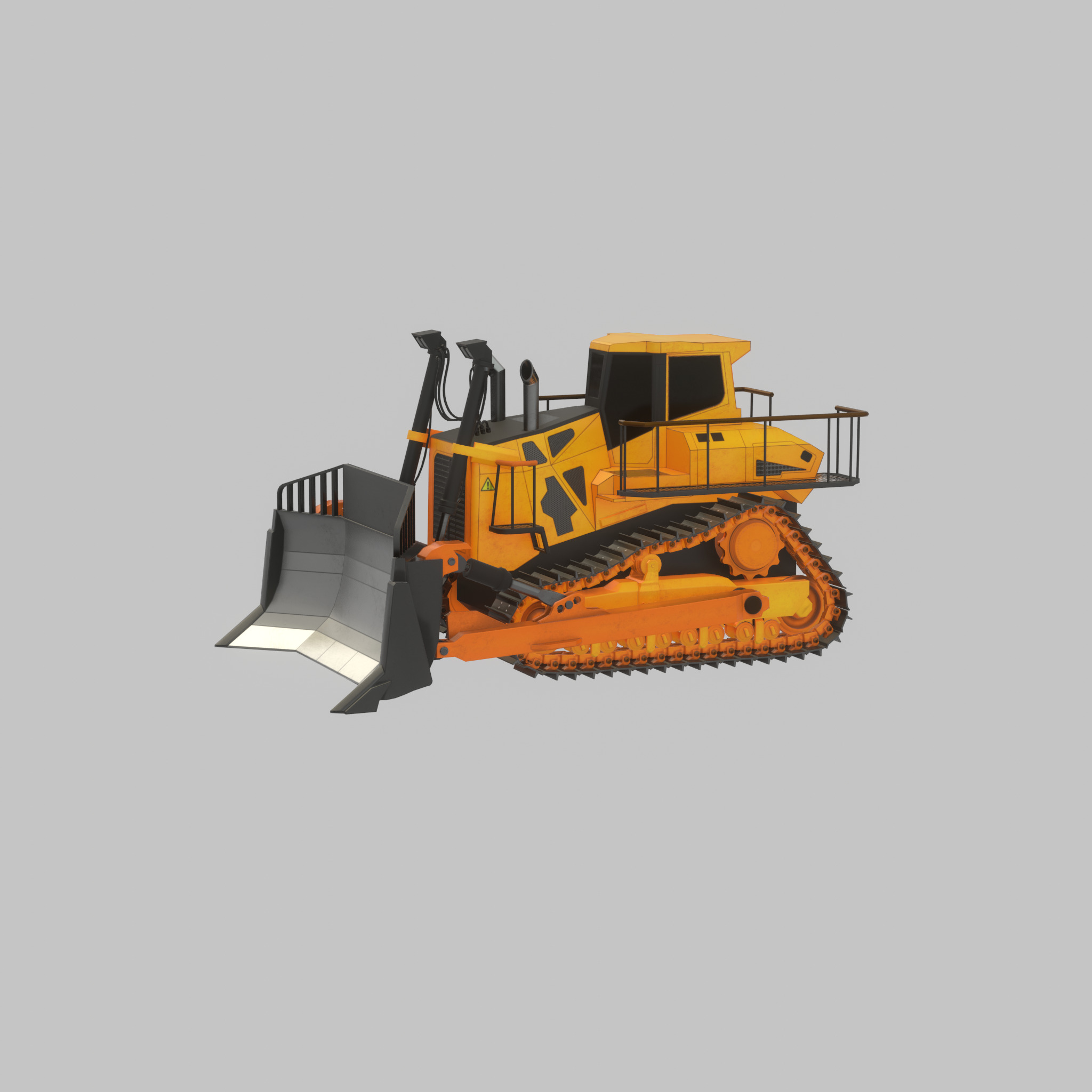 Hydraulic bulldozer tracked construction site vehicle orange Low-poly 3D model_26