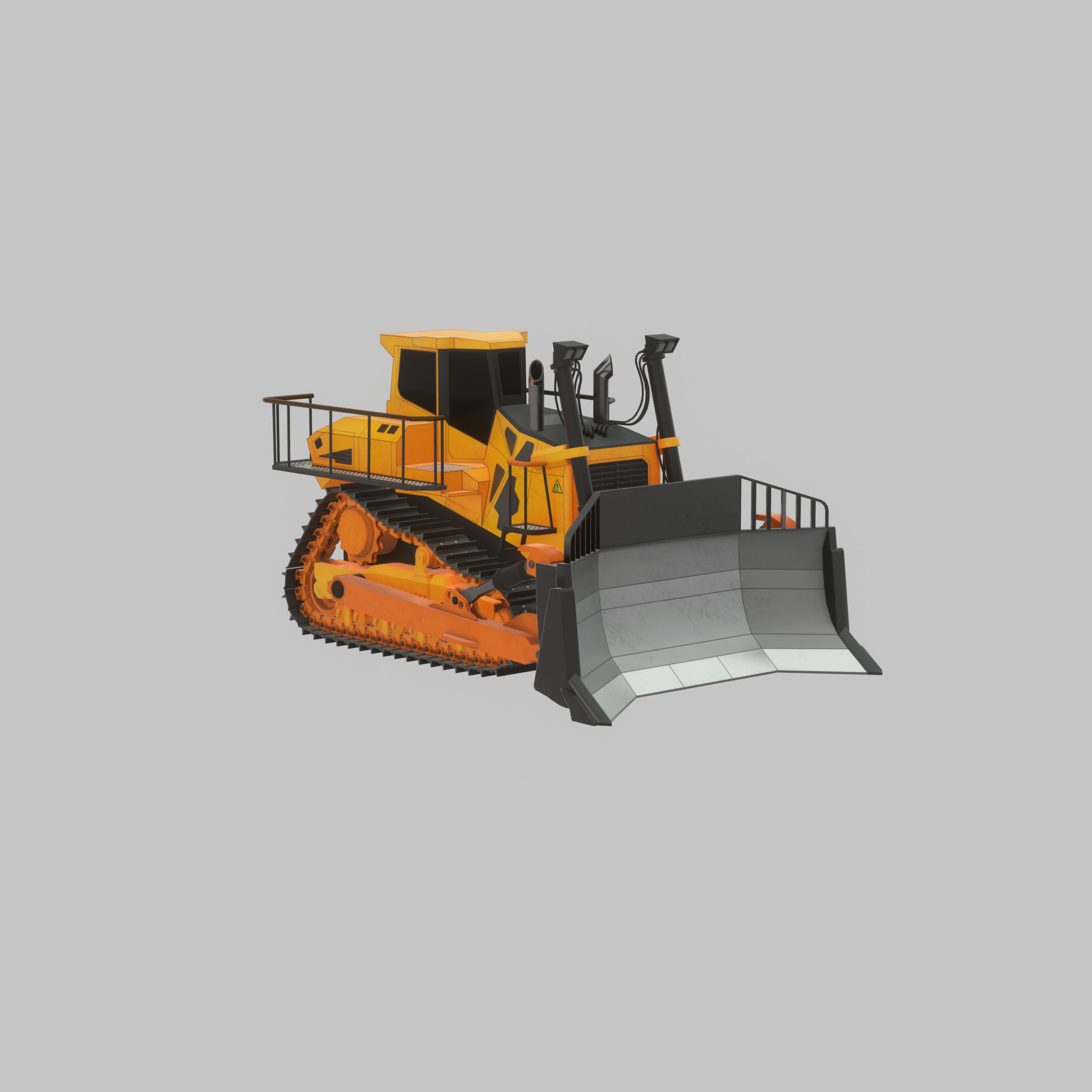 Hydraulic bulldozer tracked construction site vehicle orange Low-poly 3D model_11