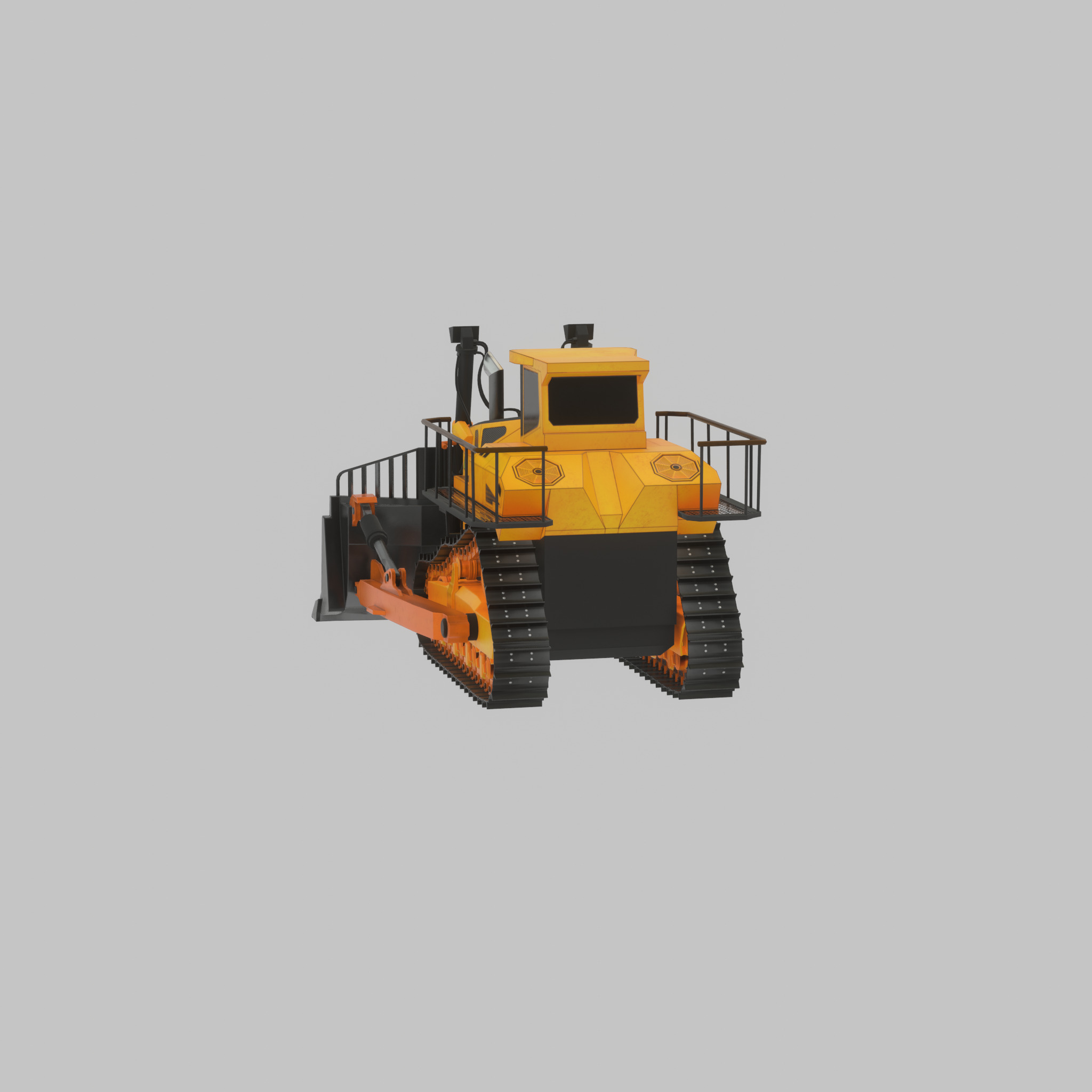 Hydraulic bulldozer tracked construction site vehicle orange Low-poly 3D model_38
