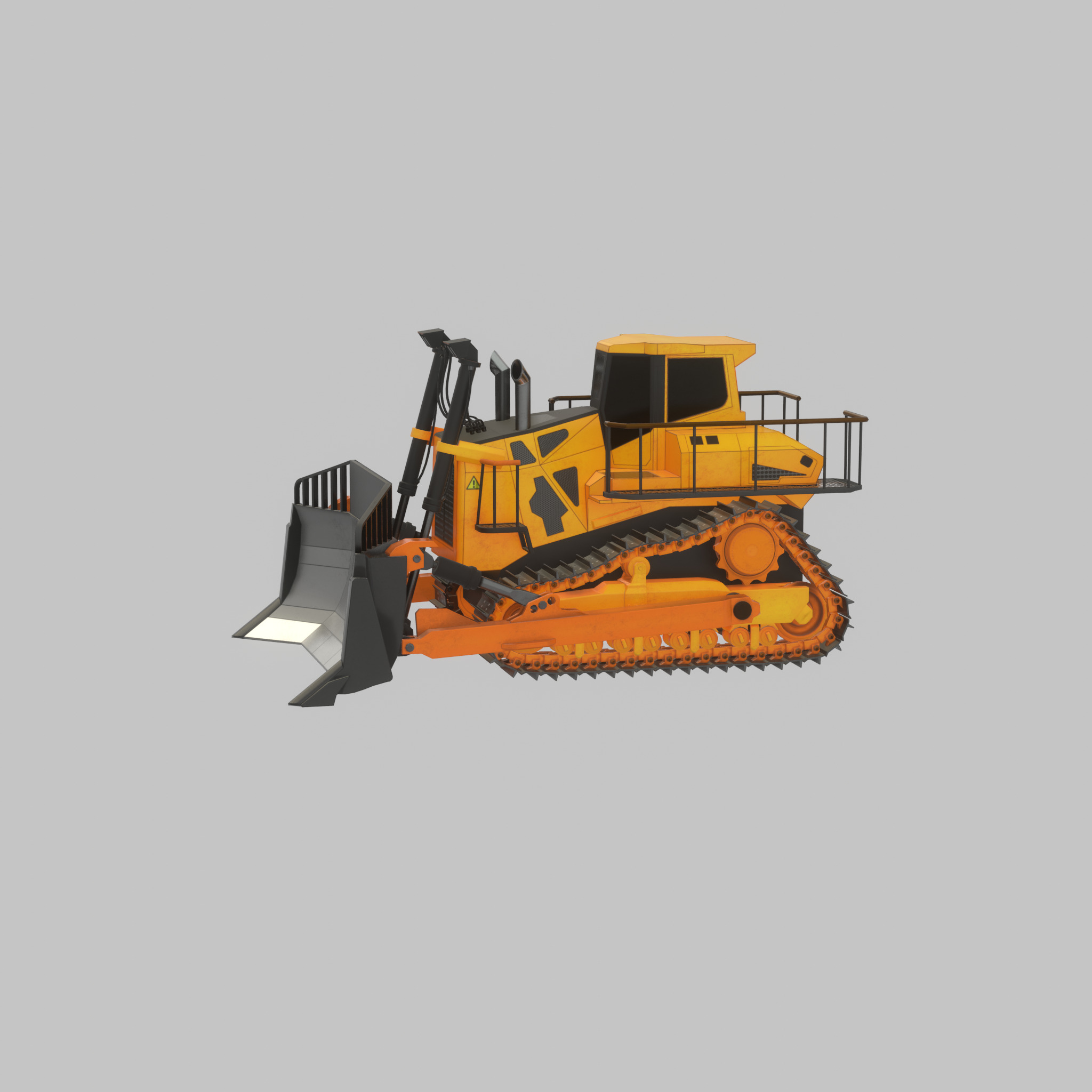 Hydraulic bulldozer tracked construction site vehicle orange Low-poly 3D model_27