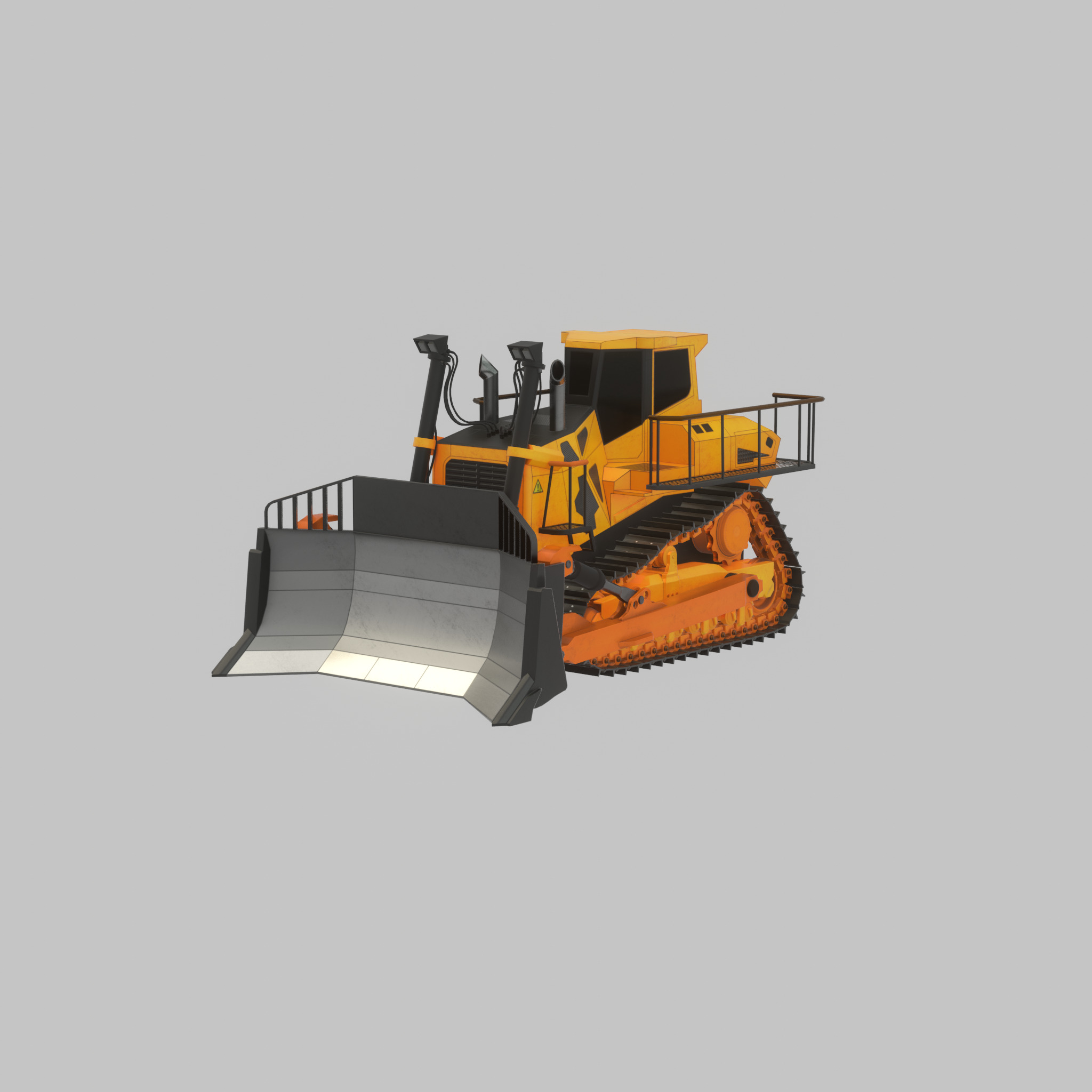 Hydraulic bulldozer tracked construction site vehicle orange Low-poly 3D model_23