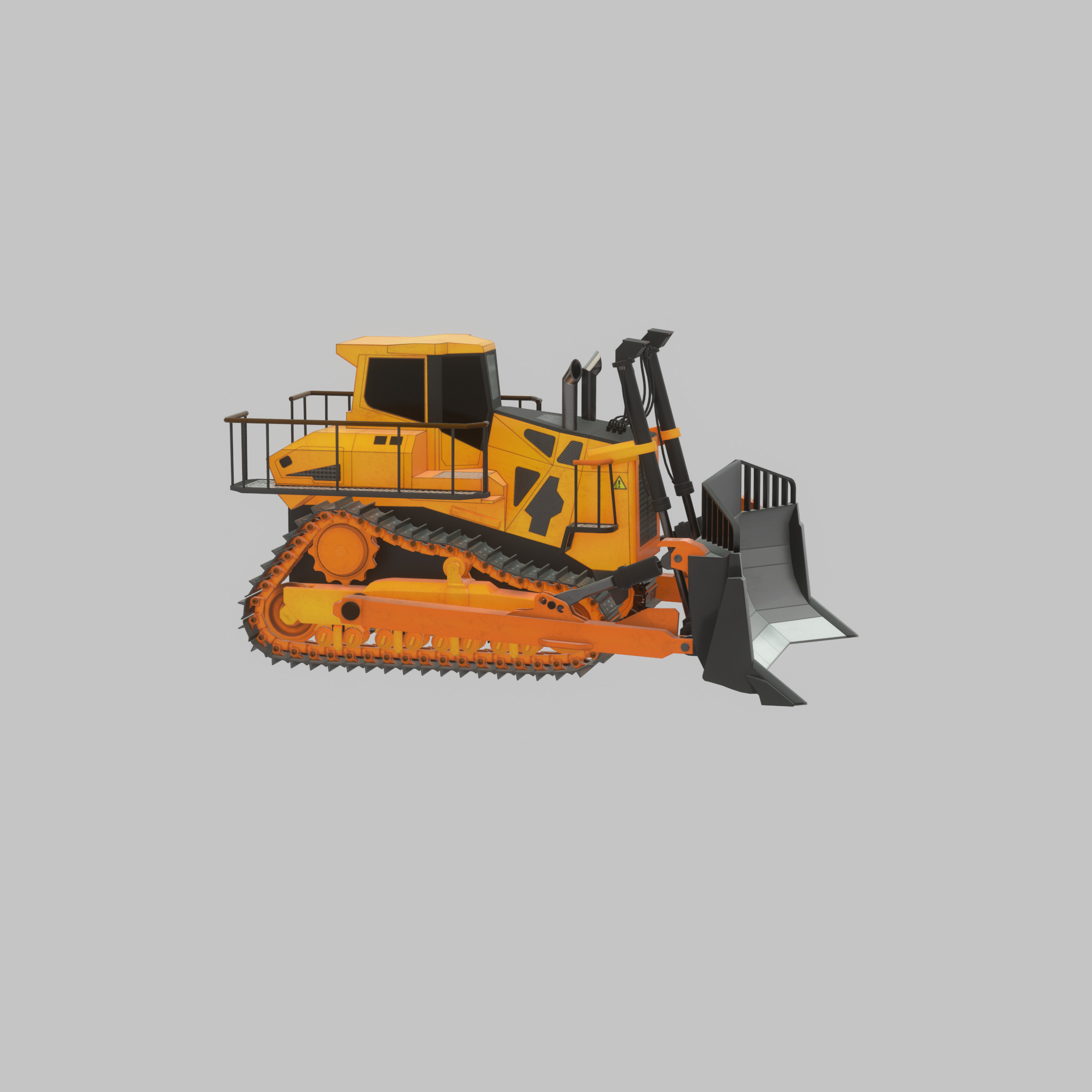 Hydraulic bulldozer tracked construction site vehicle orange Low-poly 3D model_52