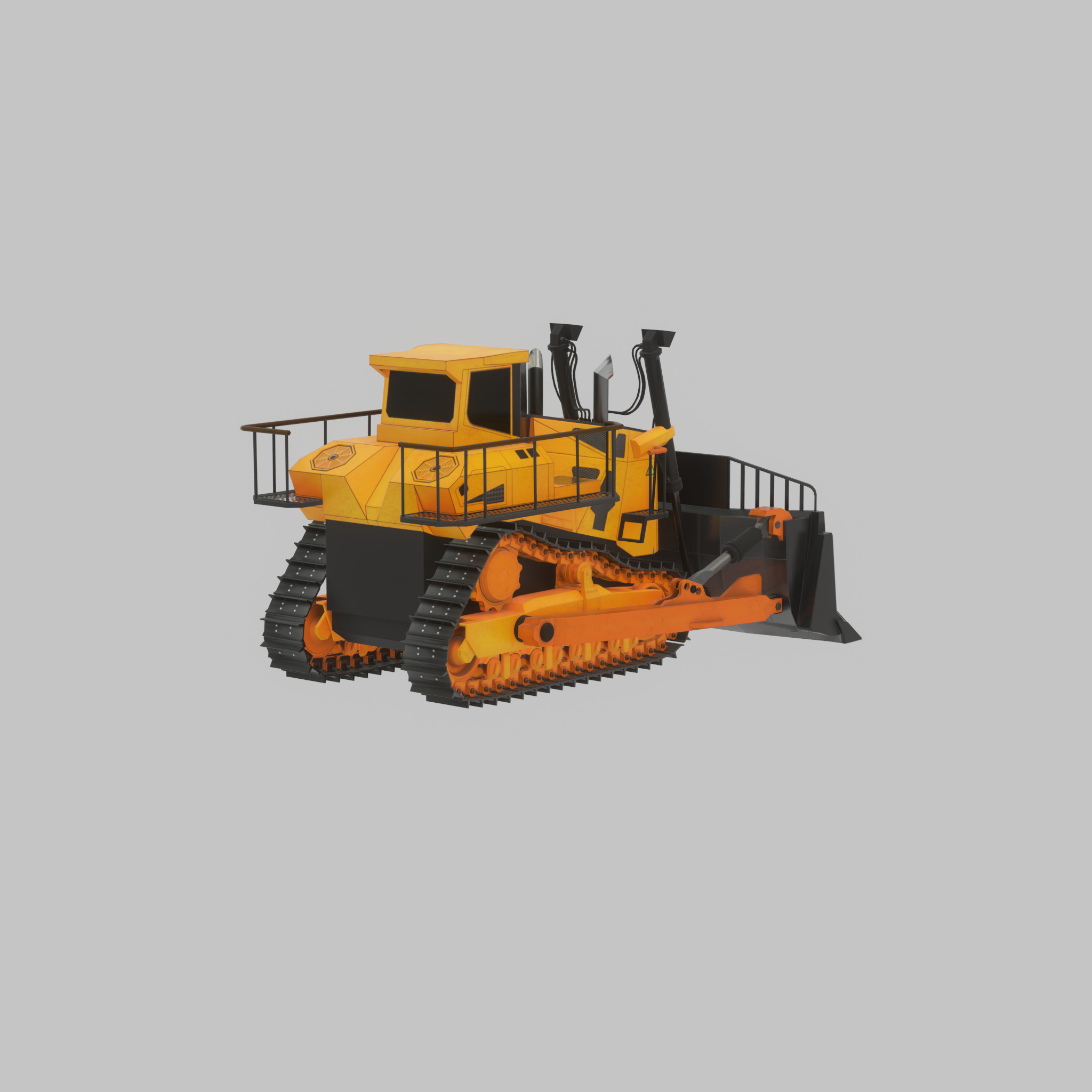 Hydraulic bulldozer tracked construction site vehicle orange Low-poly 3D model_45