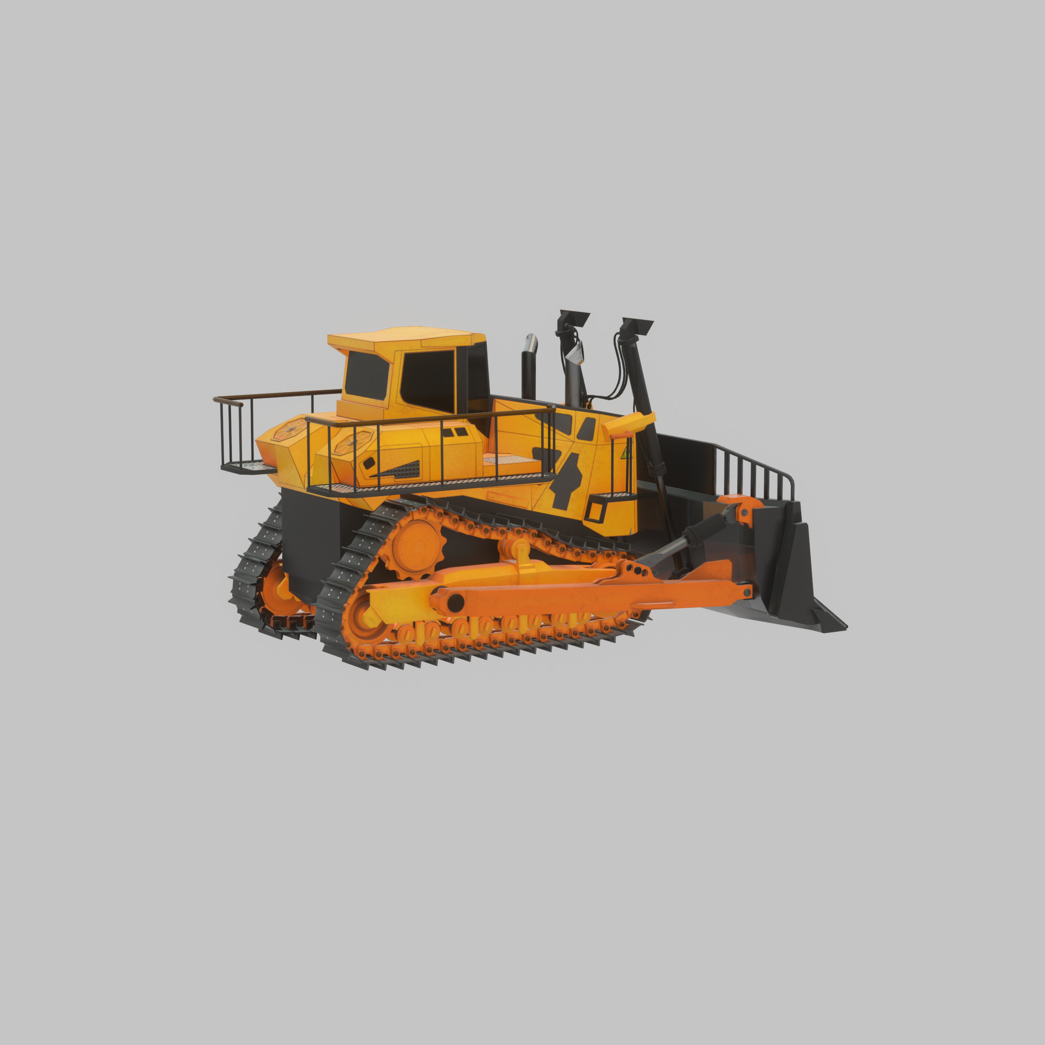 Hydraulic bulldozer tracked construction site vehicle orange Low-poly 3D model_47