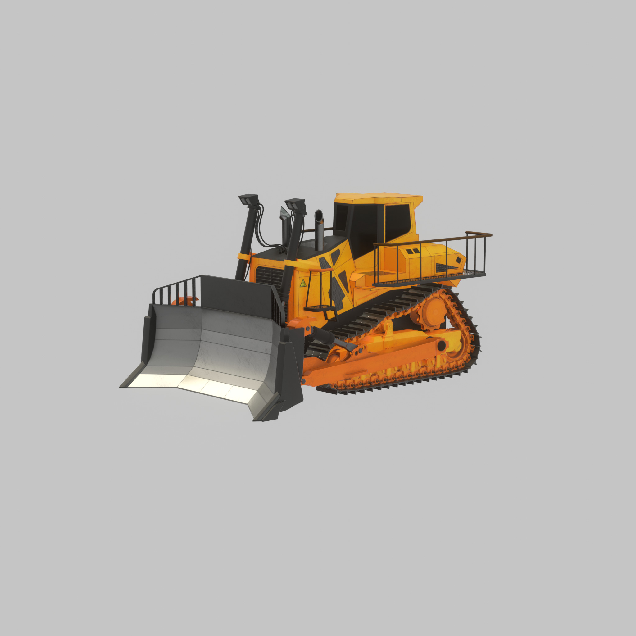 Hydraulic bulldozer tracked construction site vehicle orange Low-poly 3D model_24