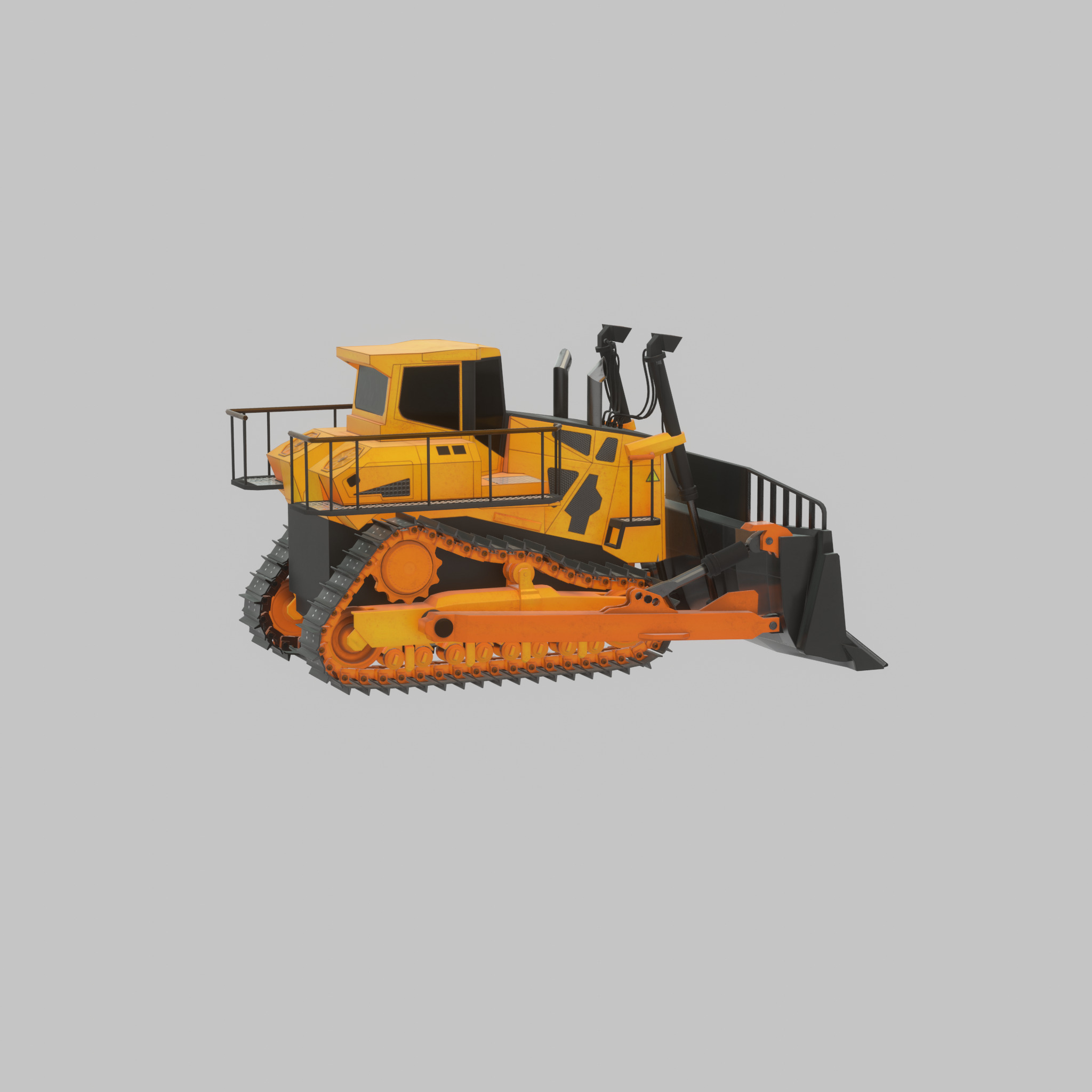 Hydraulic bulldozer tracked construction site vehicle orange Low-poly 3D model_48